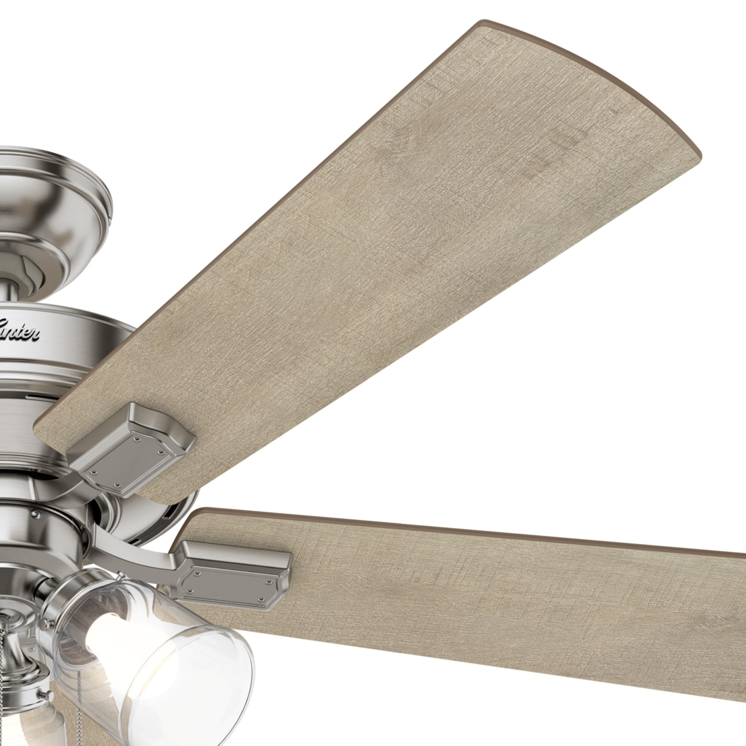 Hunter Fan 52" Crestfield Ceiling Fan (Includes LED Light Bulb) Nickel: 5-Blade, 3-Speed, Reversible Motor, Glass Shades