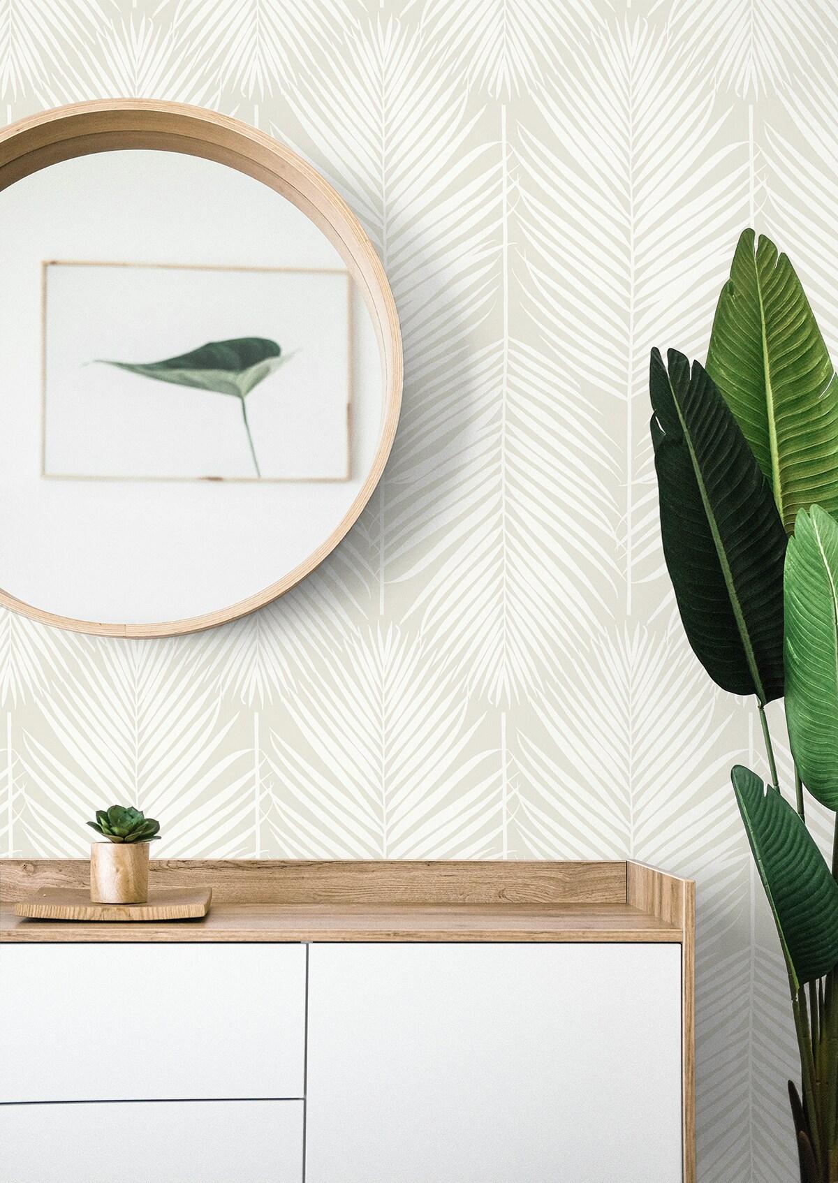 NextWall Palm Silhouette Peel and Stick Wallpaper Light Beige: Vinyl, Self-Adhesive, Botanical Leaf Pattern, 30.75 Sq Ft Coverage