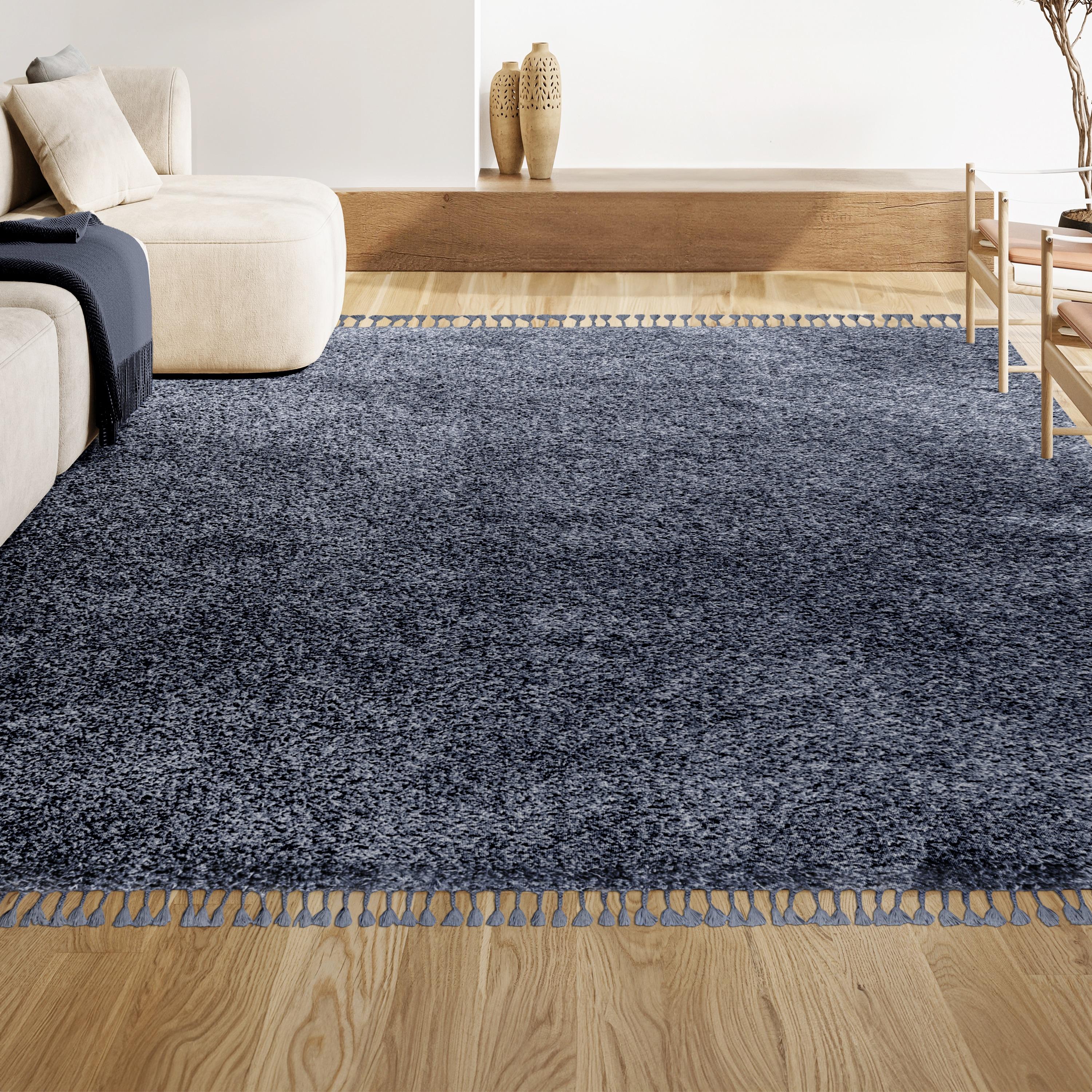 3'x5' Mercer Shag Plush Tassel Area Rug, Denim - JONATHAN Y