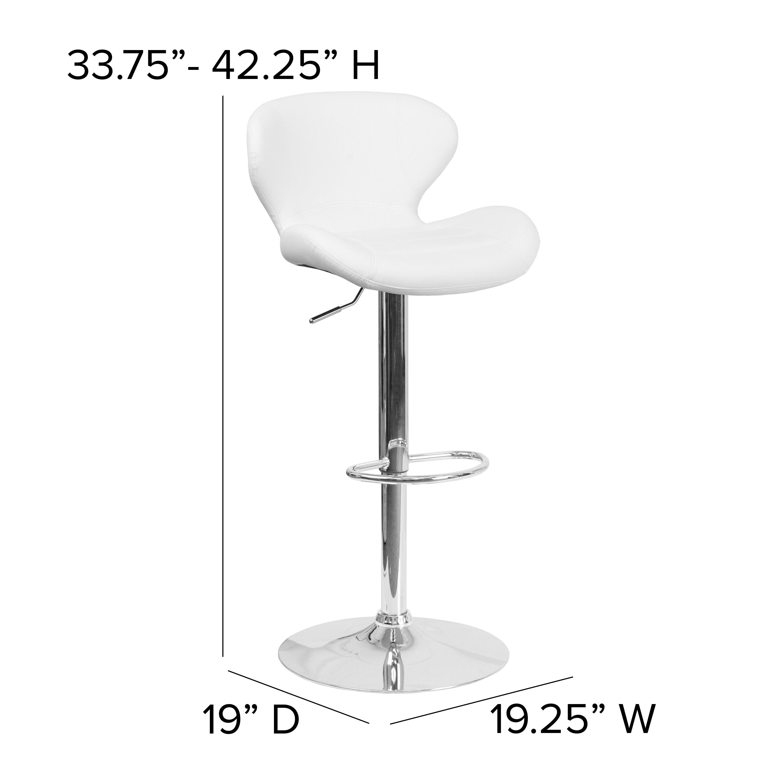 Flash Furniture Contemporary White Vinyl Adjustable Height Barstool with Curved Back and Chrome Base