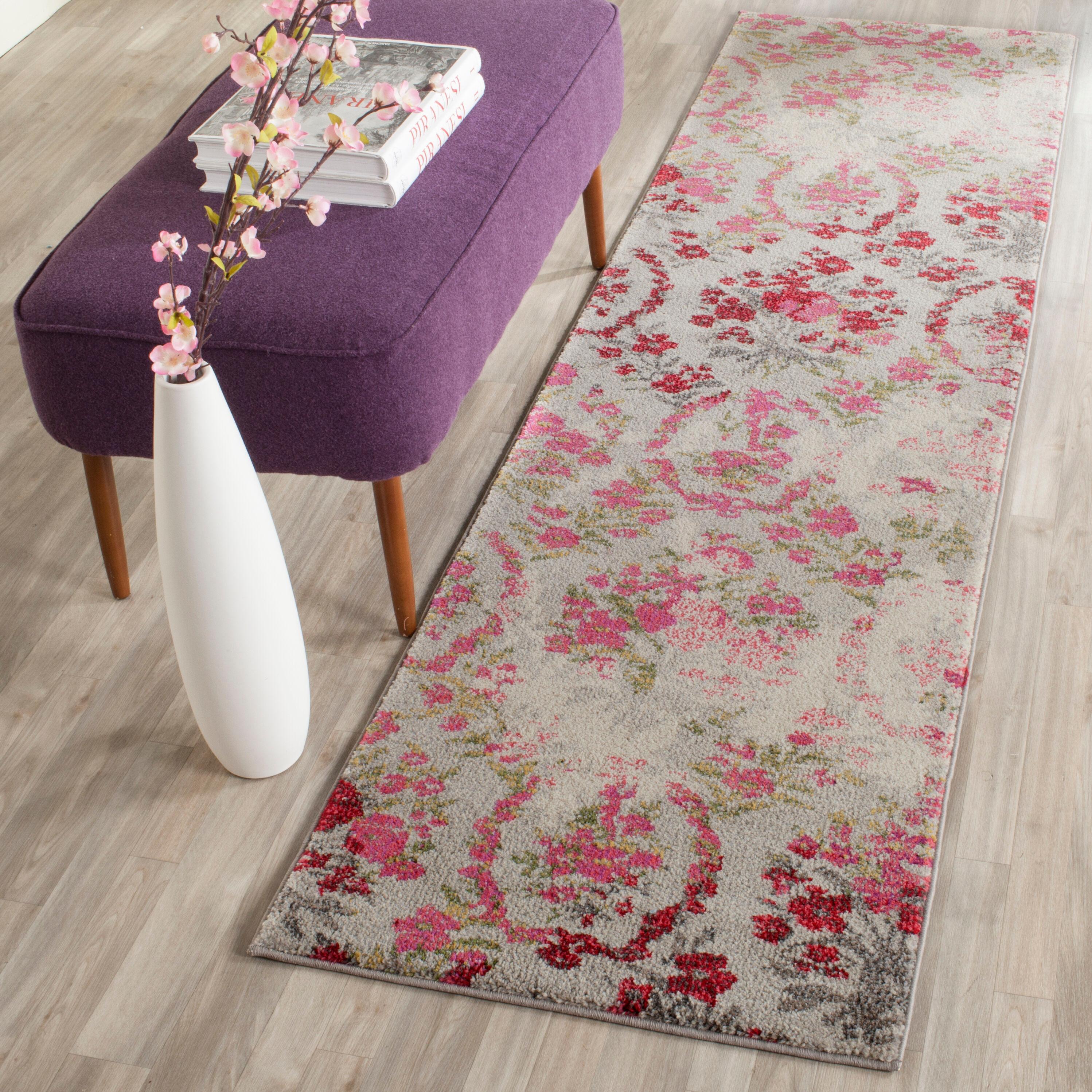 Monaco MNC205 Power Loomed Indoor Runner Rug - Ivory/Pink - 2'2"x12' - Safavieh.