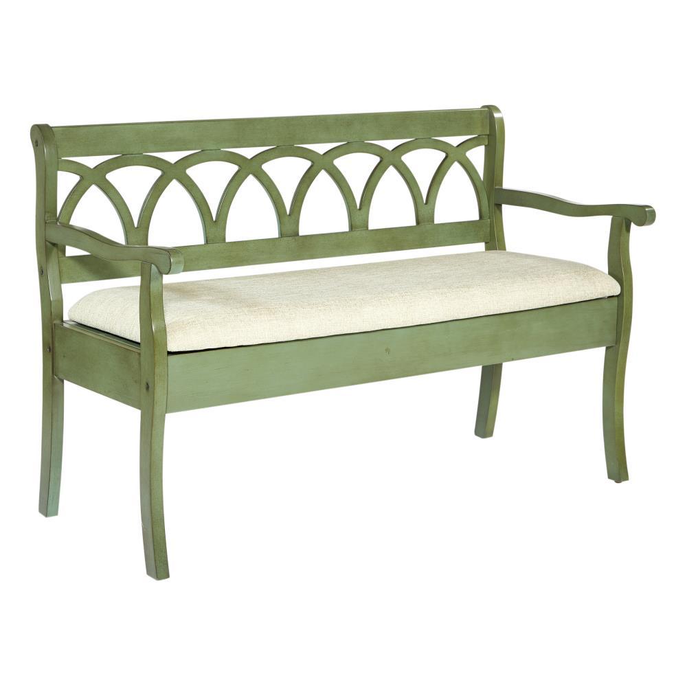 OSP Home Furnishings Coventry Storage Bench in Antique Sage Frame and Beige Seat Cushion K/D