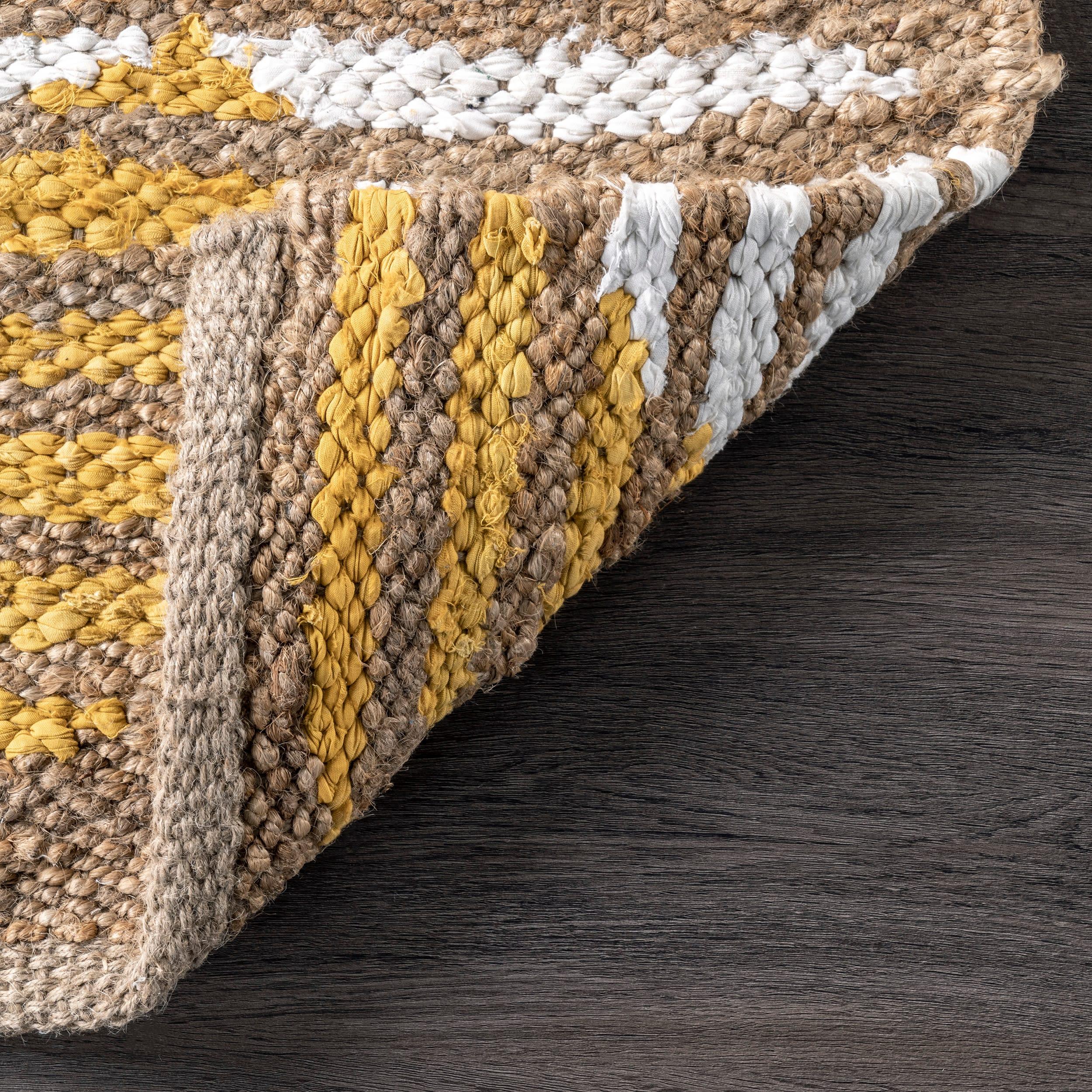 nuLOOM Hand Braided Marla Denim And Jute Diamonds Area Rug, 3' x 5', Yellow