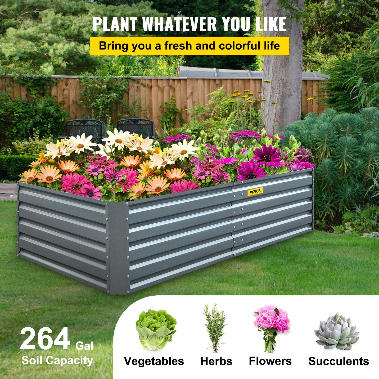 BENTISM Galvanized Raised Garden Bed Planter Gray Box for Plant Flower Vegetable