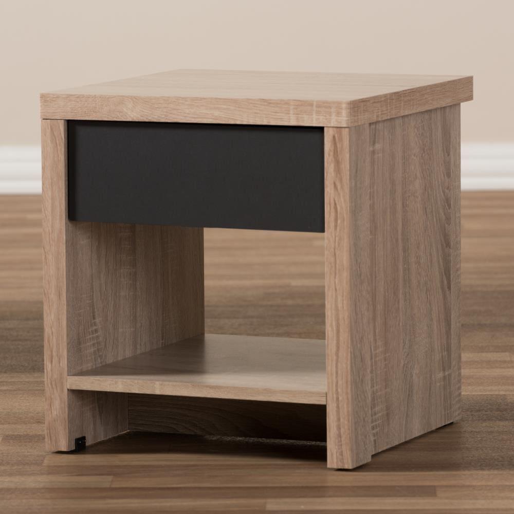 Baxton Studio Jamie Modern and Contemporary Two-Tone Wood 1-Drawer 1-Shelf Nightstand - Brown : Bedside Table with Storage