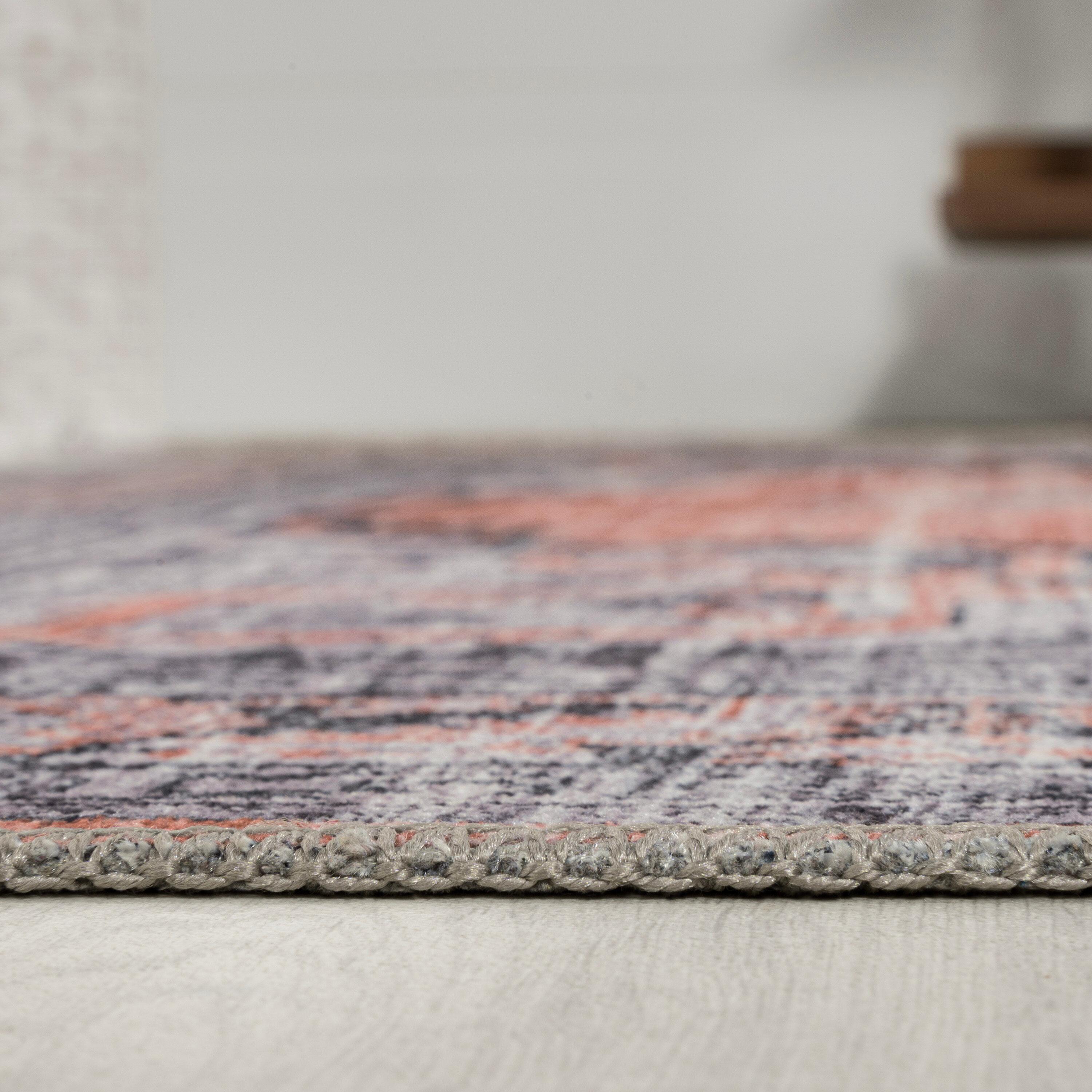 JONATHAN Y Wincer Chenille Cottage Medallion Machine-Washable Orange/Gray 2 ft. x 8 ft. Runner Rug