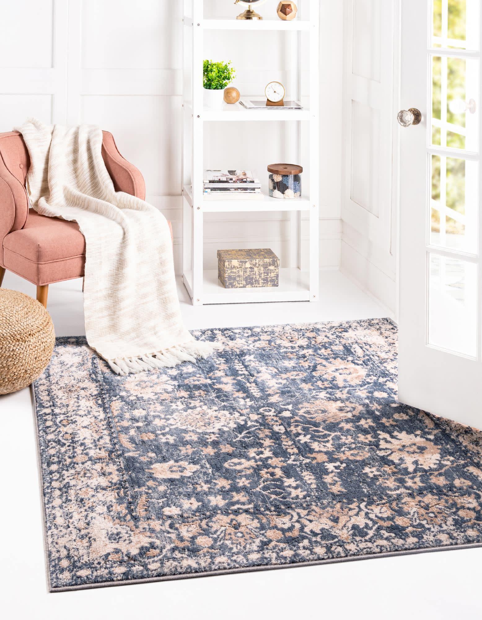 Unique Loom Portland Collection Area Rug - Central (4' 1" Square Blue/Beige)