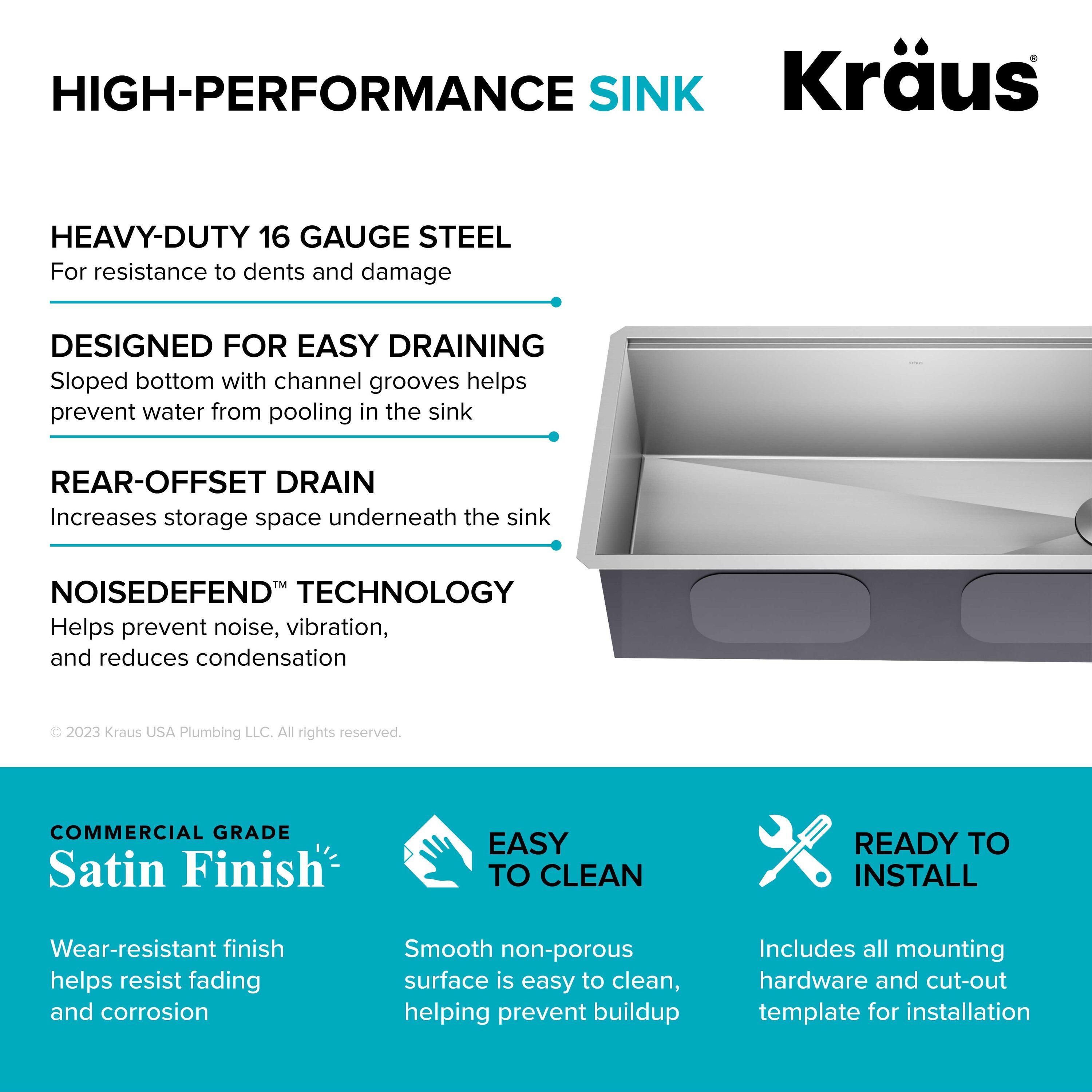 KRAUS Kore™ 36" L Undermount Workstation 16 Gauge Stainless Steel Single Bowl Kitchen Sink with Accessories