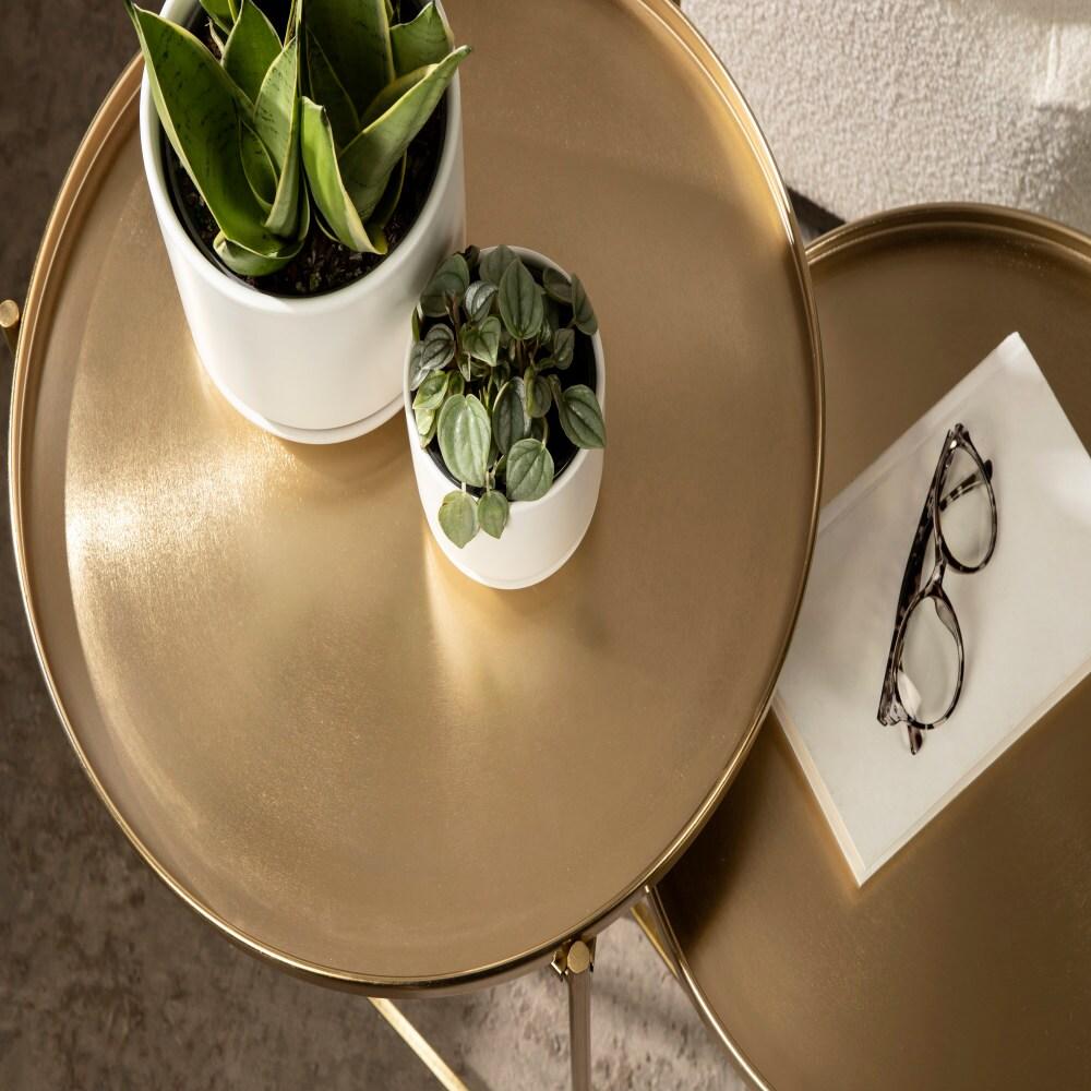 Kate and Laurel Ulani Round Metal Nesting Table, 2 Piece, Gold