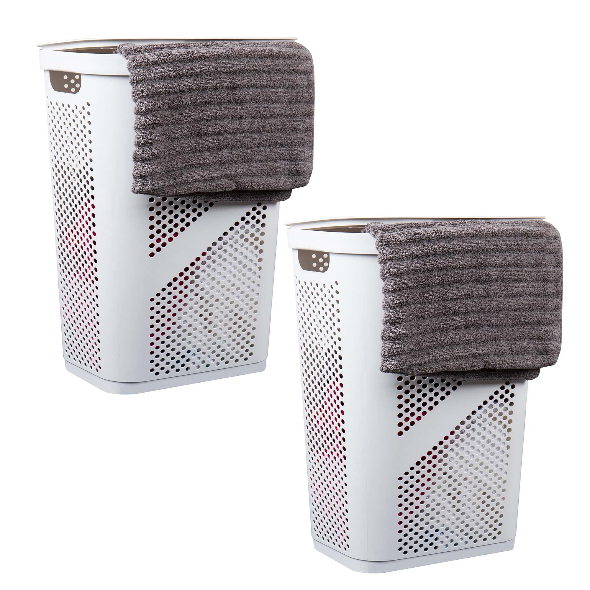Mind Reader Mind Reader 60L Slim Laundry Hamper, Clothes Basket, Lid, Ventilated, Plastic, 17.25"L x 13.75"W x 23.5"H, 2-Pack