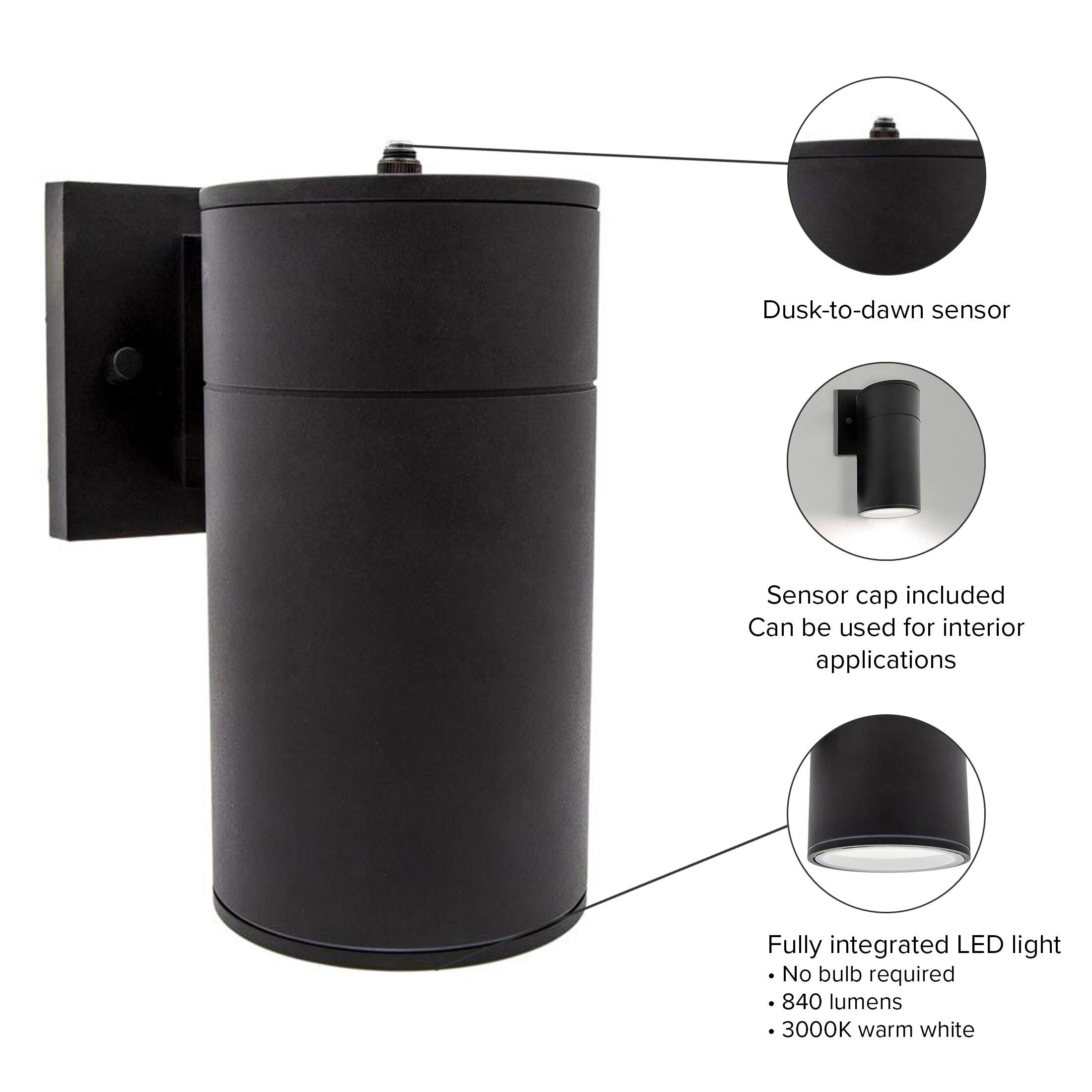 Maxxima LED Cylinder Outdoor Wall Wash, Sconce Light, 12 Watt, 840 Lumens, 3000K Warm White, Dusk to Dawn Sensor