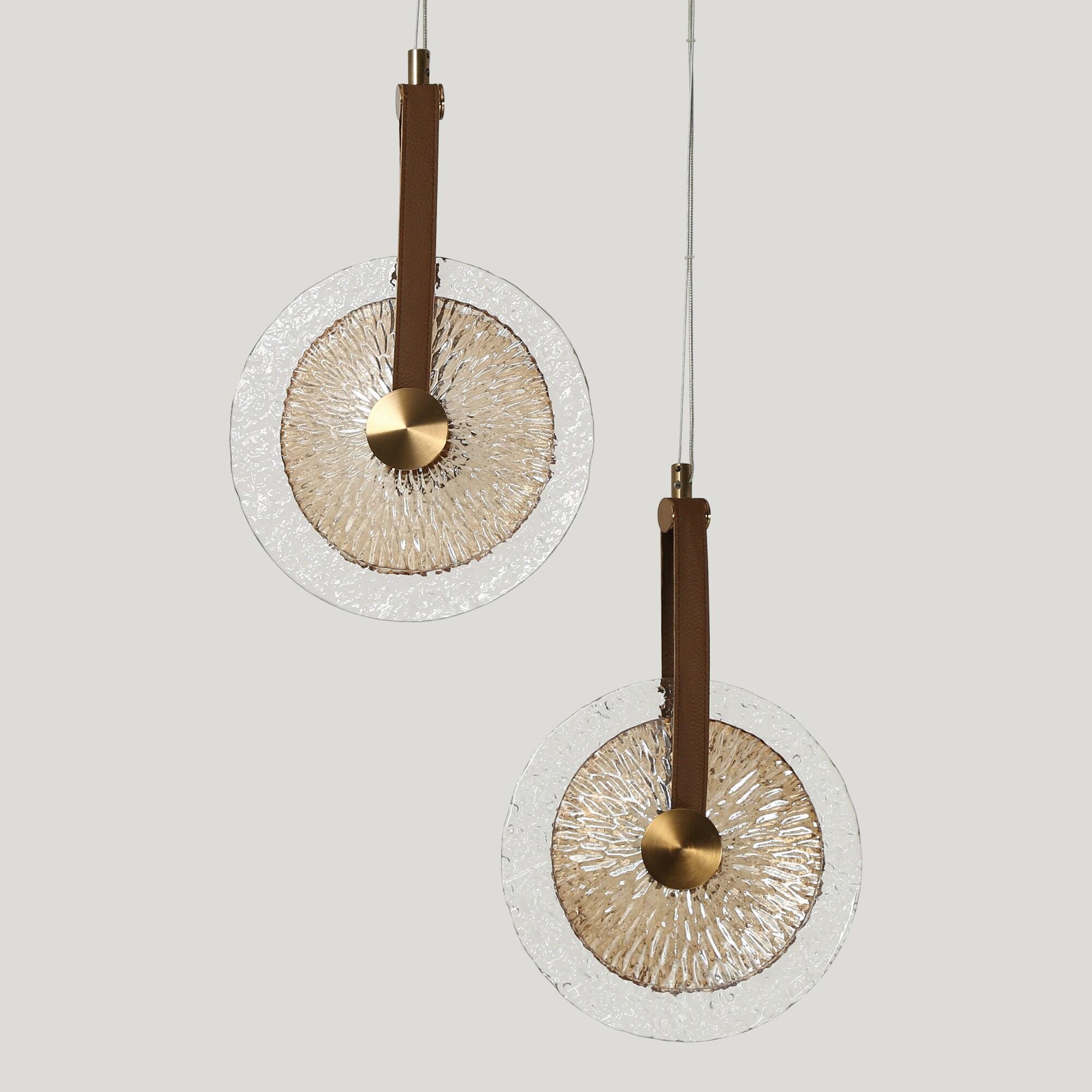 LNC Modern Gold LED 2-Light Chandelier Art Disc Design Pendant Lights for Kitchen Island Foyer