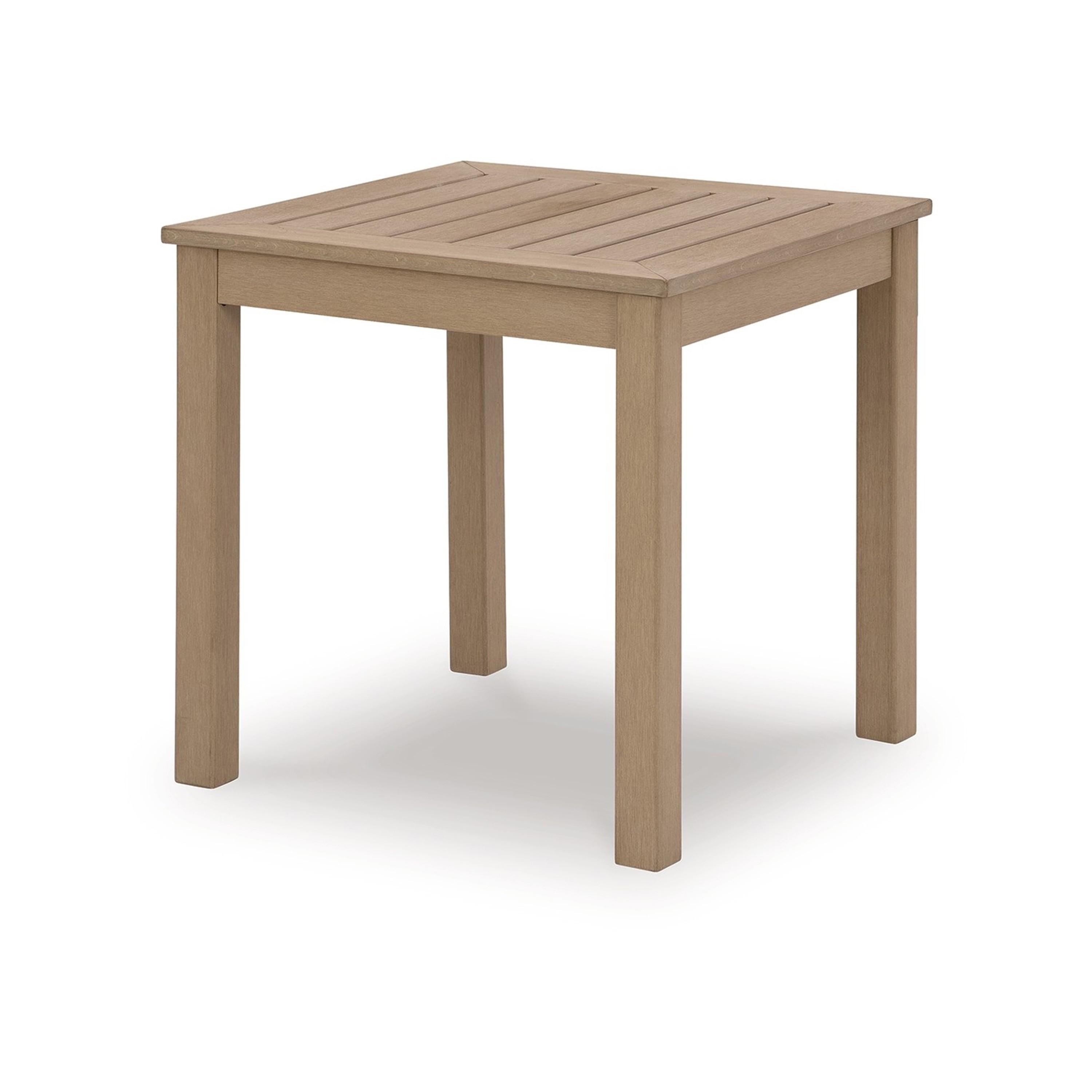 Signature Design by Ashley Hallow Creek Casual Outdoor Weatherwood Resin Polymer End Table with Slatted Tabletop, Light Brown