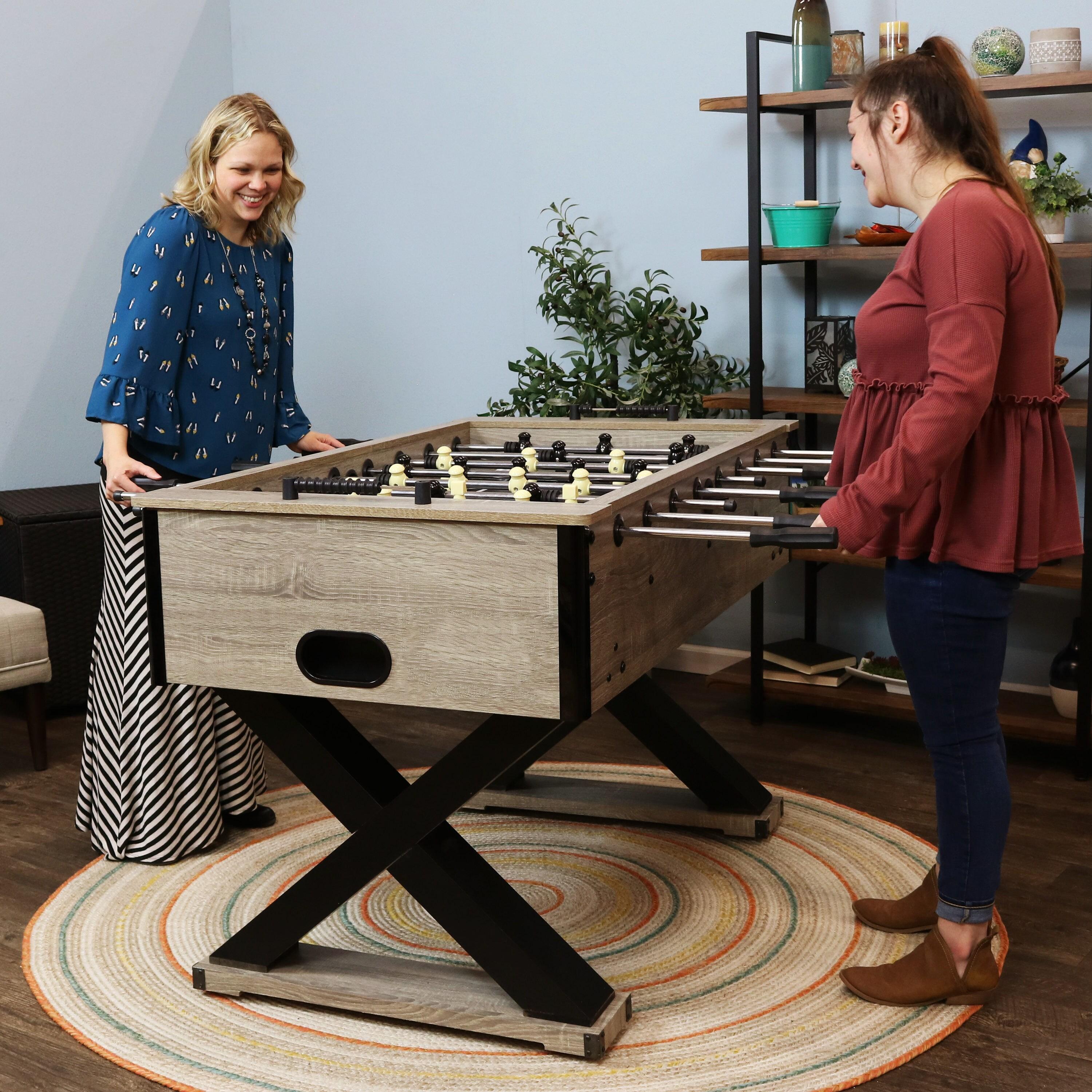 Sunnydaze Indoor Faux Rustic Distressed Wood Delano Foosball Soccer Game Table with Manual Scorers - 54" - Gray