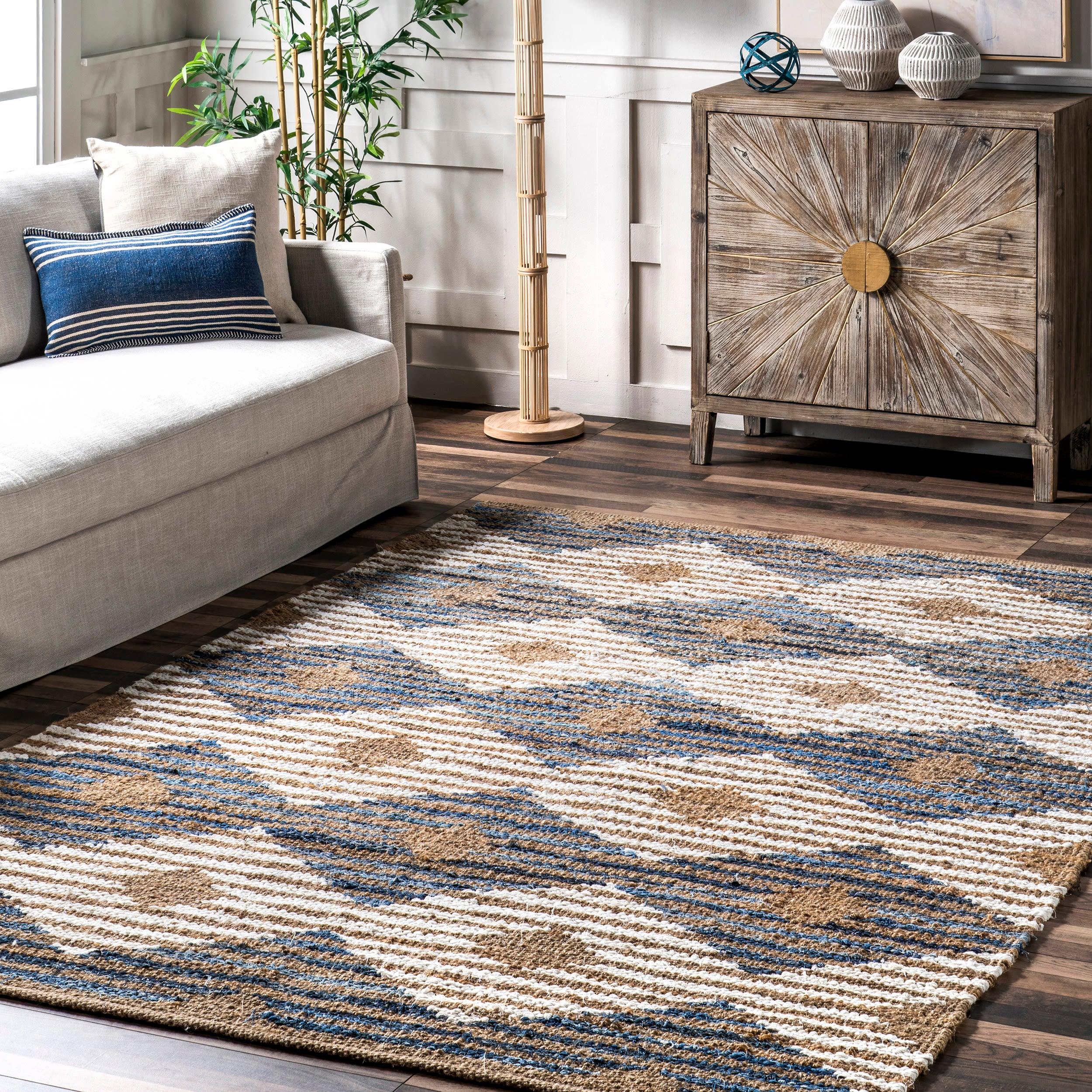 Nuloom Hand Braided Marla Denim And Jute Diamonds Area Rug