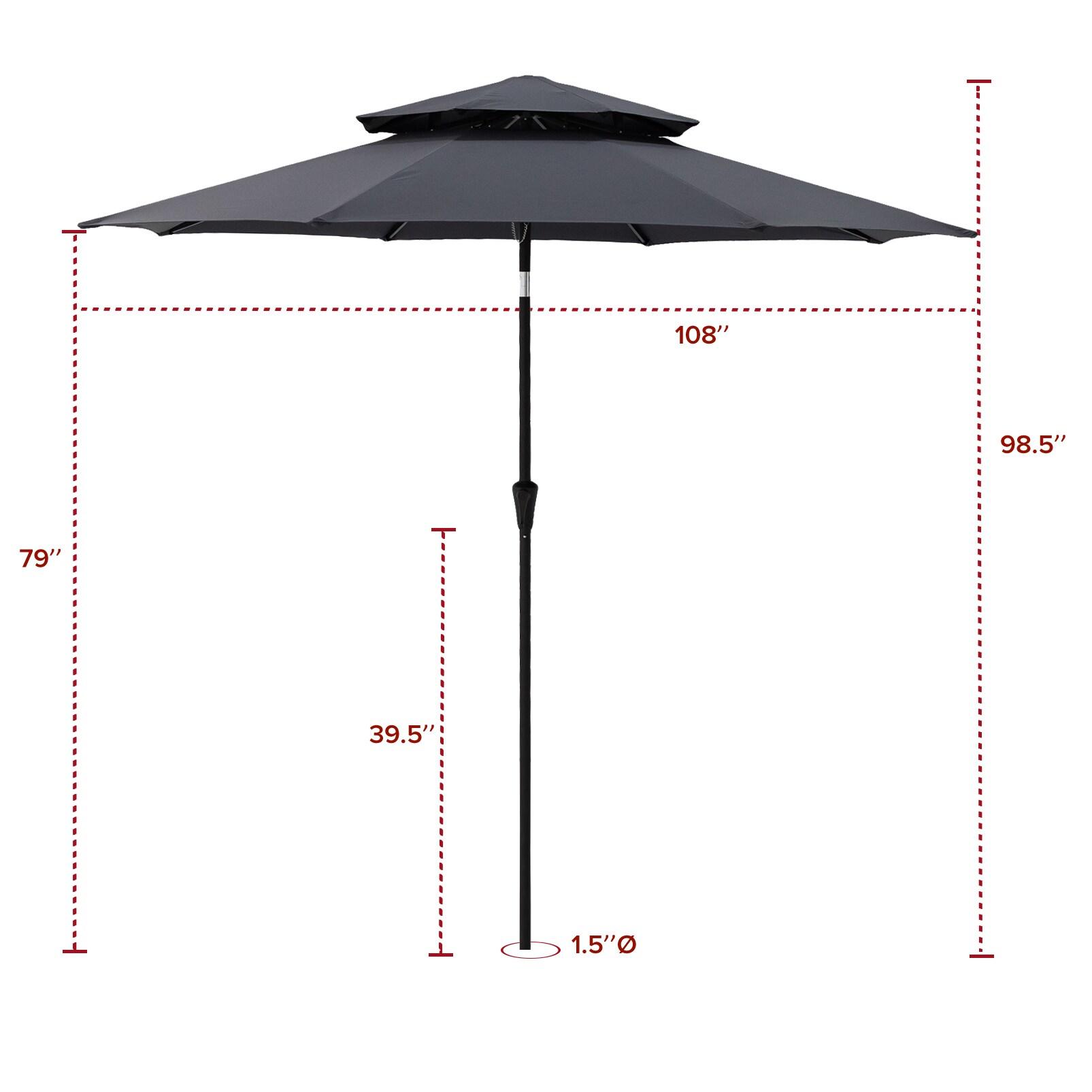 9 ft Dark Gray Aluminum Market Patio Umbrella with Push-Button Tilt