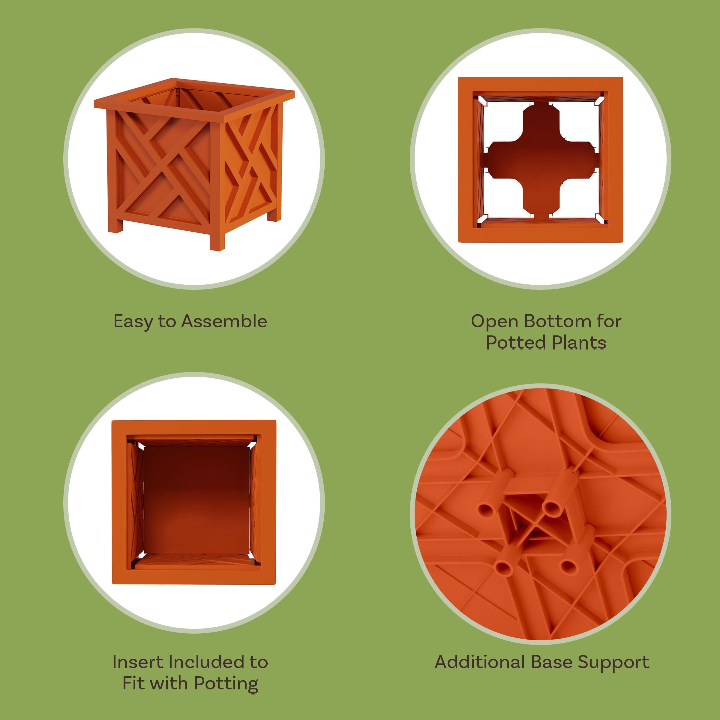 Terracotta Square Lattice Outdoor Planter Boxes Set of 2