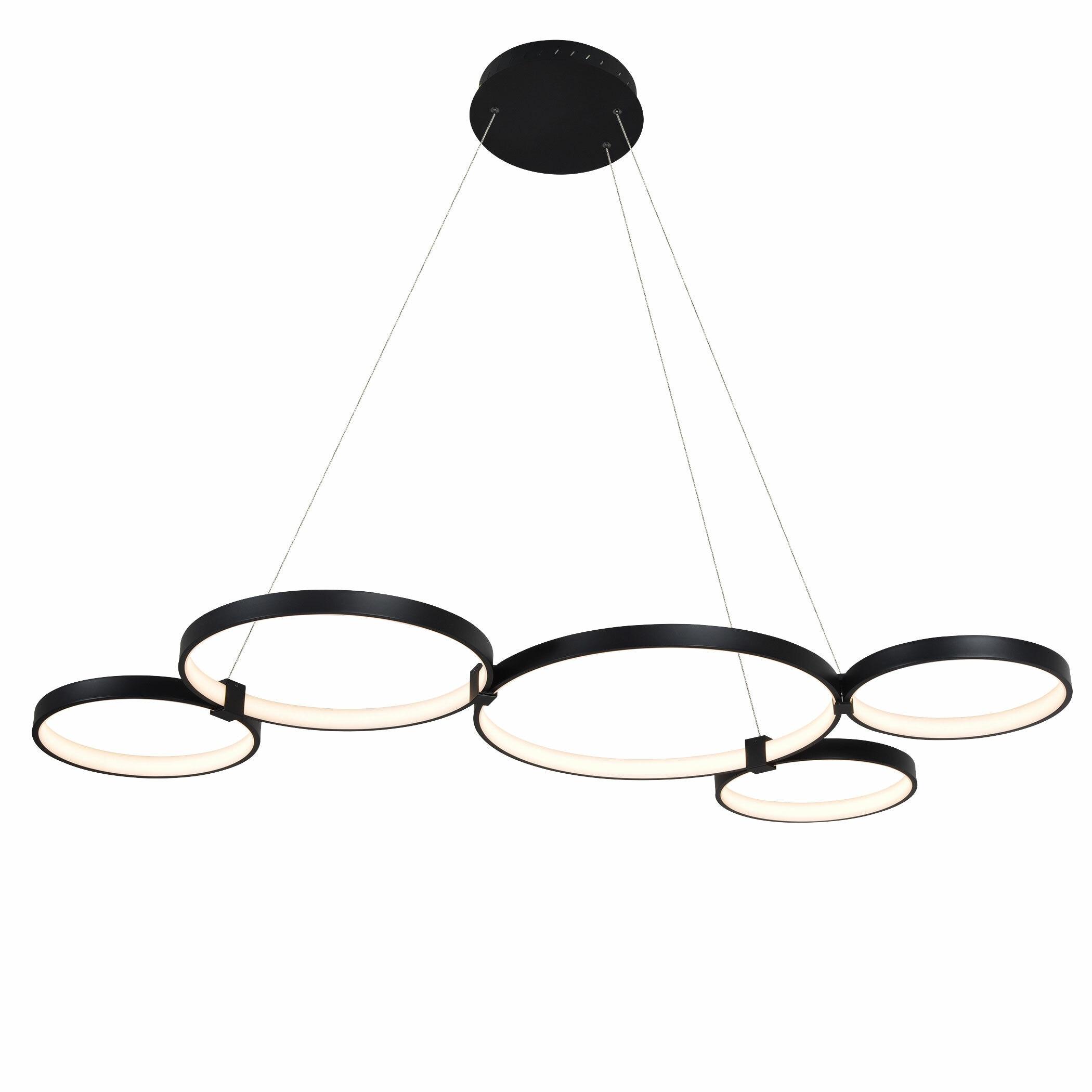 Capella 50-Inch Black Modern LED Multi-Ring Adjustable Chandelier