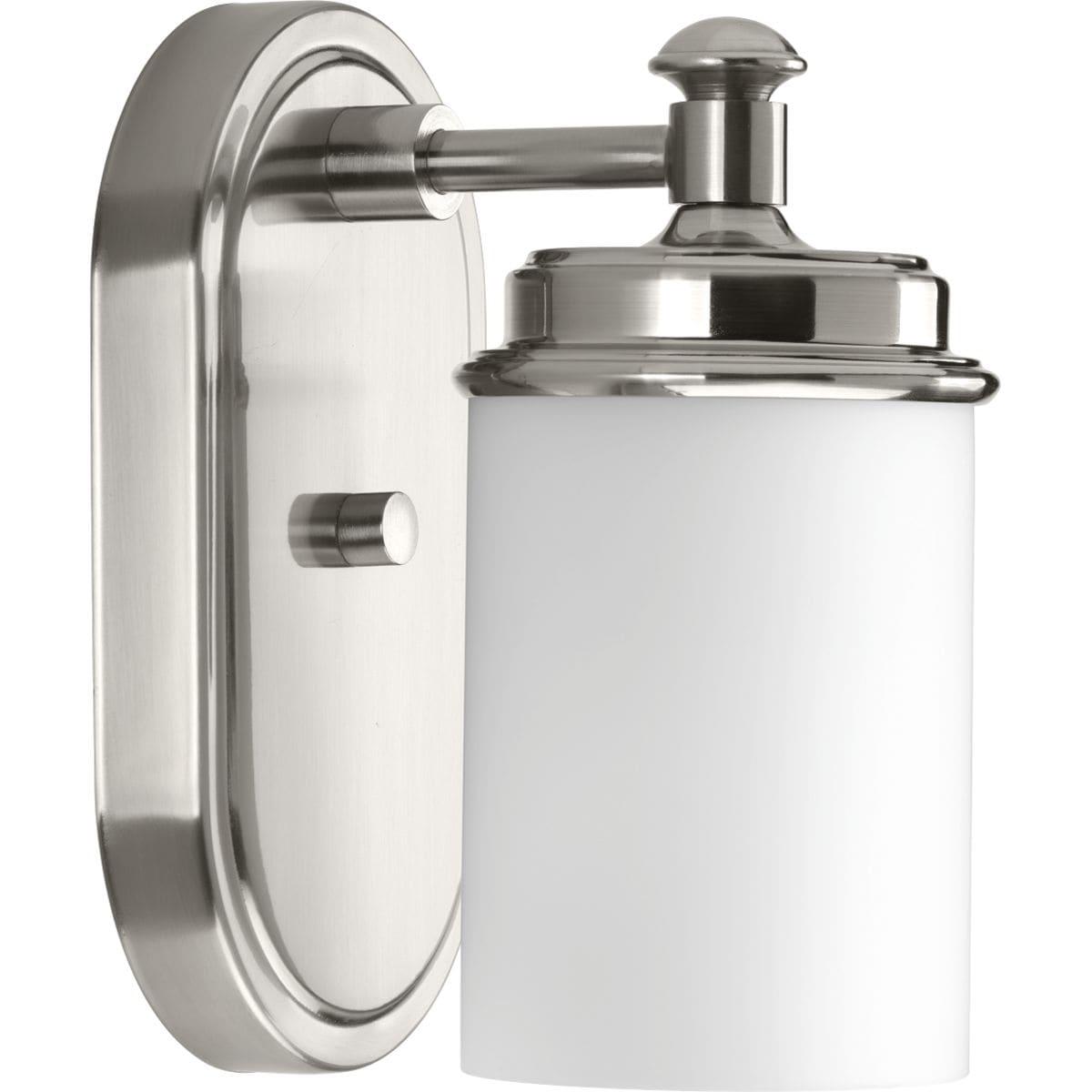 Progress Lighting Glide Collection 1-Light Wall Sconce, Brushed Nickel, Etched Opal Glass