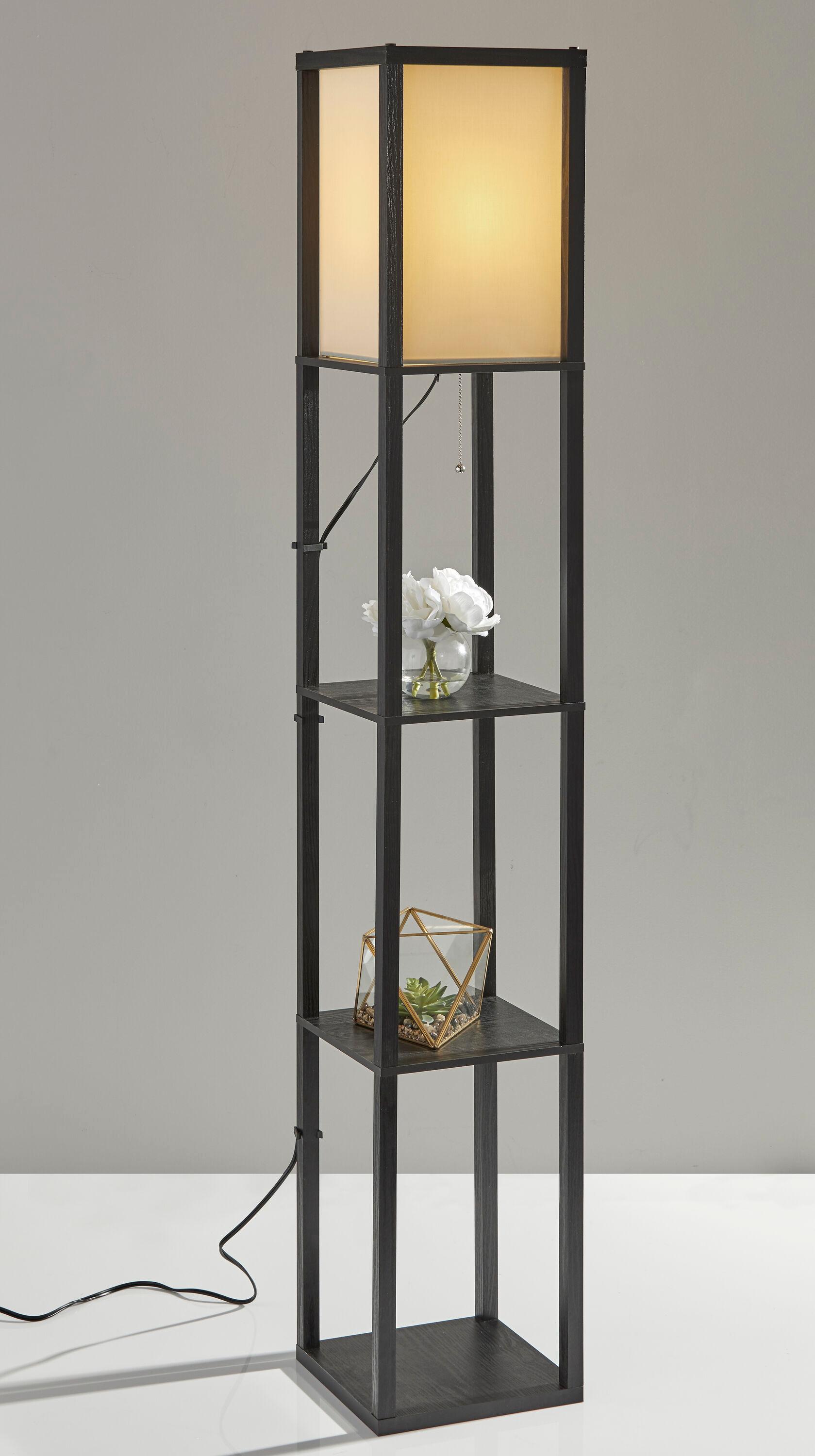 63" Wright Shelf Floor Lamp - Adesso: Black Walnut, Pull Chain, Storage Display
