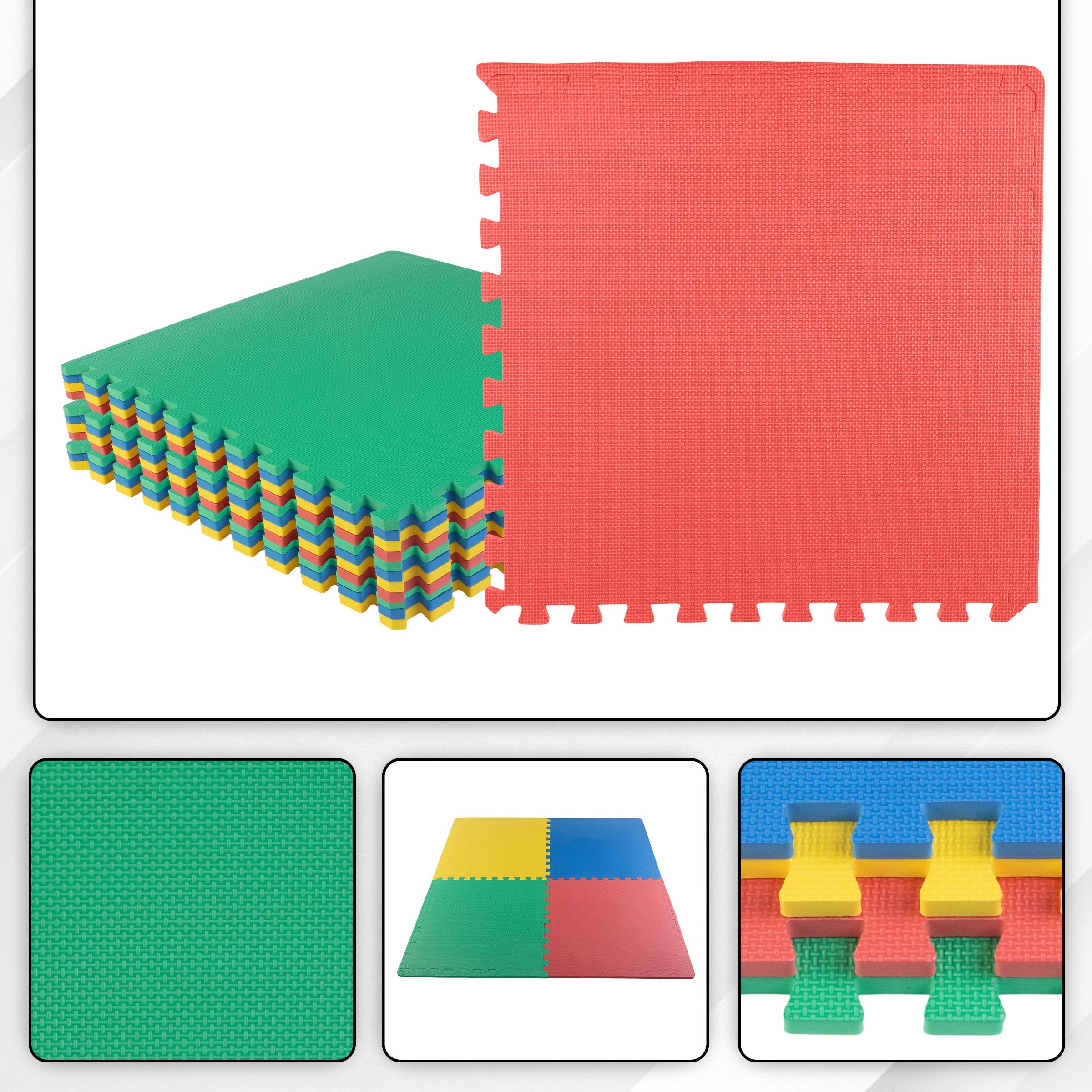 EVA Foam Mat Tiles 12-Pack - 48 SQ FT Interlocking Padding for Playroom or Gym Flooring - Workout Mat or Baby Playmat by Stalwart (Multicolor)