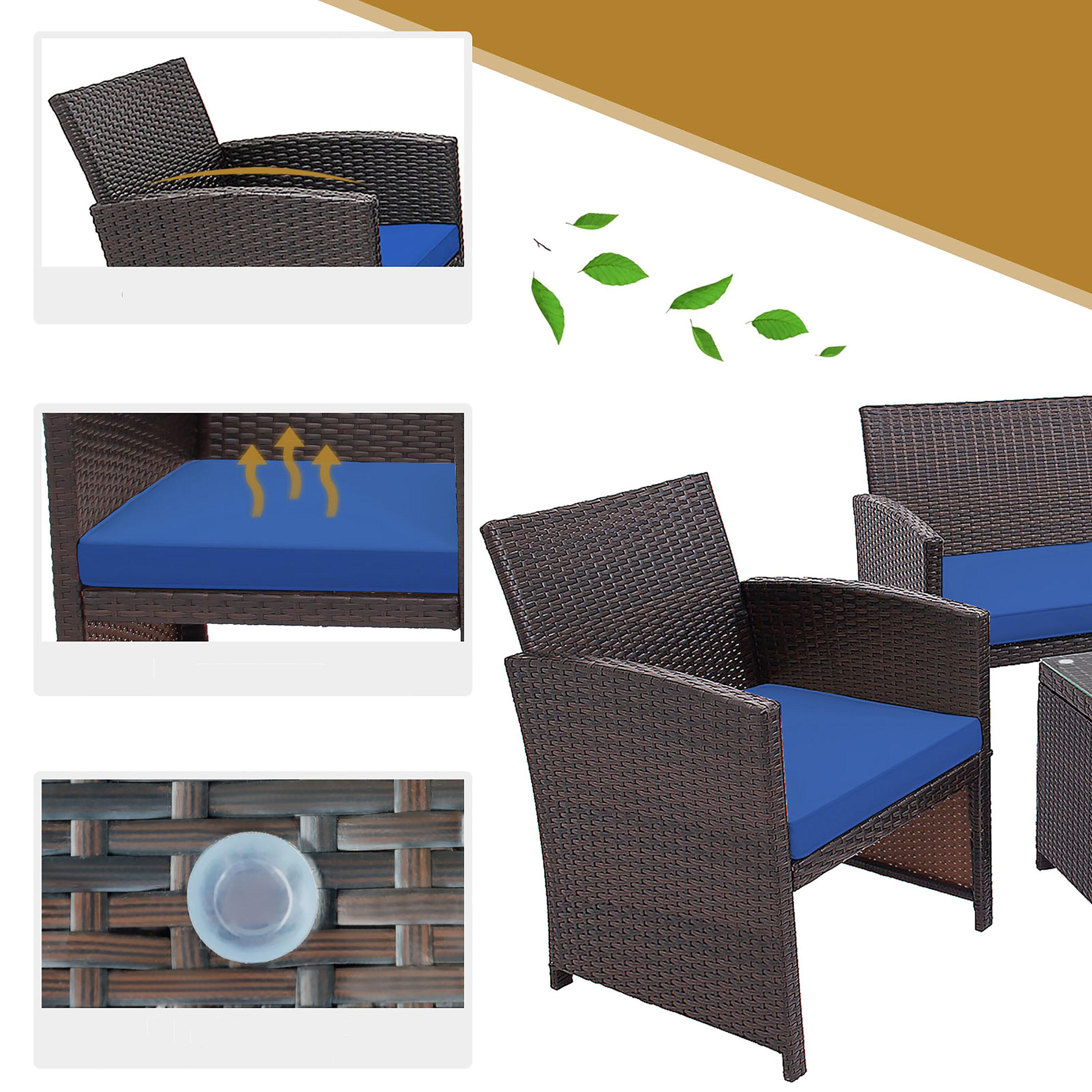 Resenkos 4 Pieces Outdoor Rattan Furniture Set, Wicker Furniture Sets, Patio Conversation Sets with Coffee Table Cushioned Sofa-Red