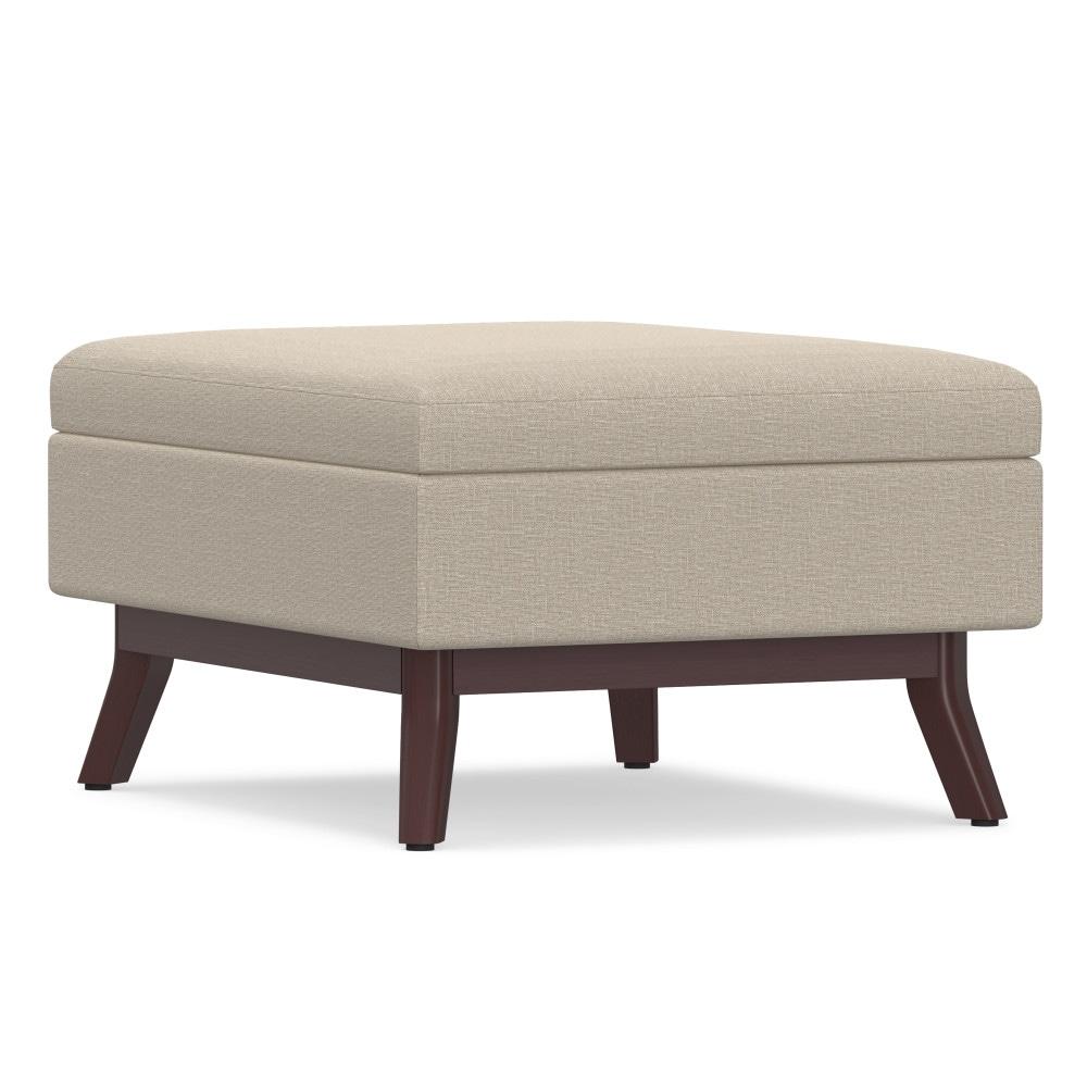 Simpli Home Owen 34"W Upholstered Coffee Table Storage Ottoman with Lift Top and Solid Wood Legs