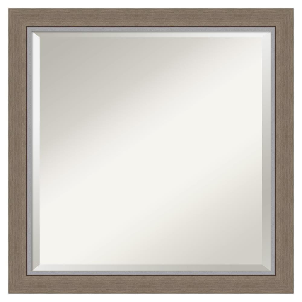 Amanti Art Beveled Bathroom Wall Mirror - Eva Narrow Frame Eva Brown Narrow Outer Size: 23 x 23 in Silver, Brown