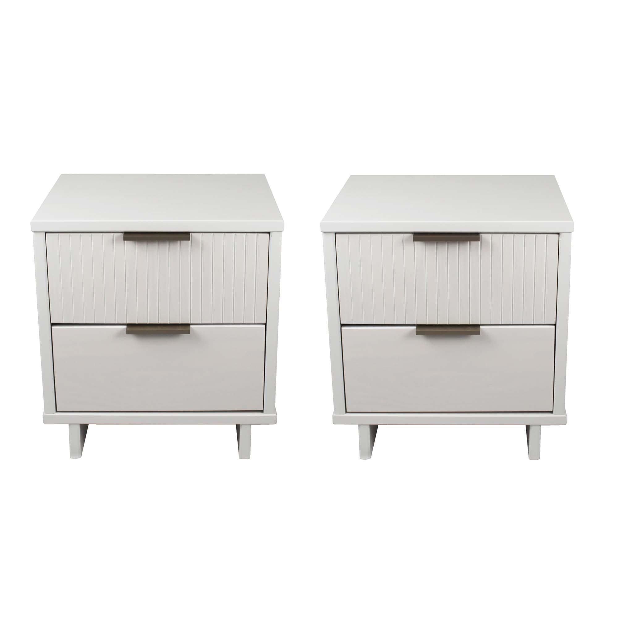 Manhattan Comfort Set of 2 Granville 2 Drawer Nightstands White: Modern Style, Pine Frame, Metal Glides, Includes Anti-Tip Hardware
