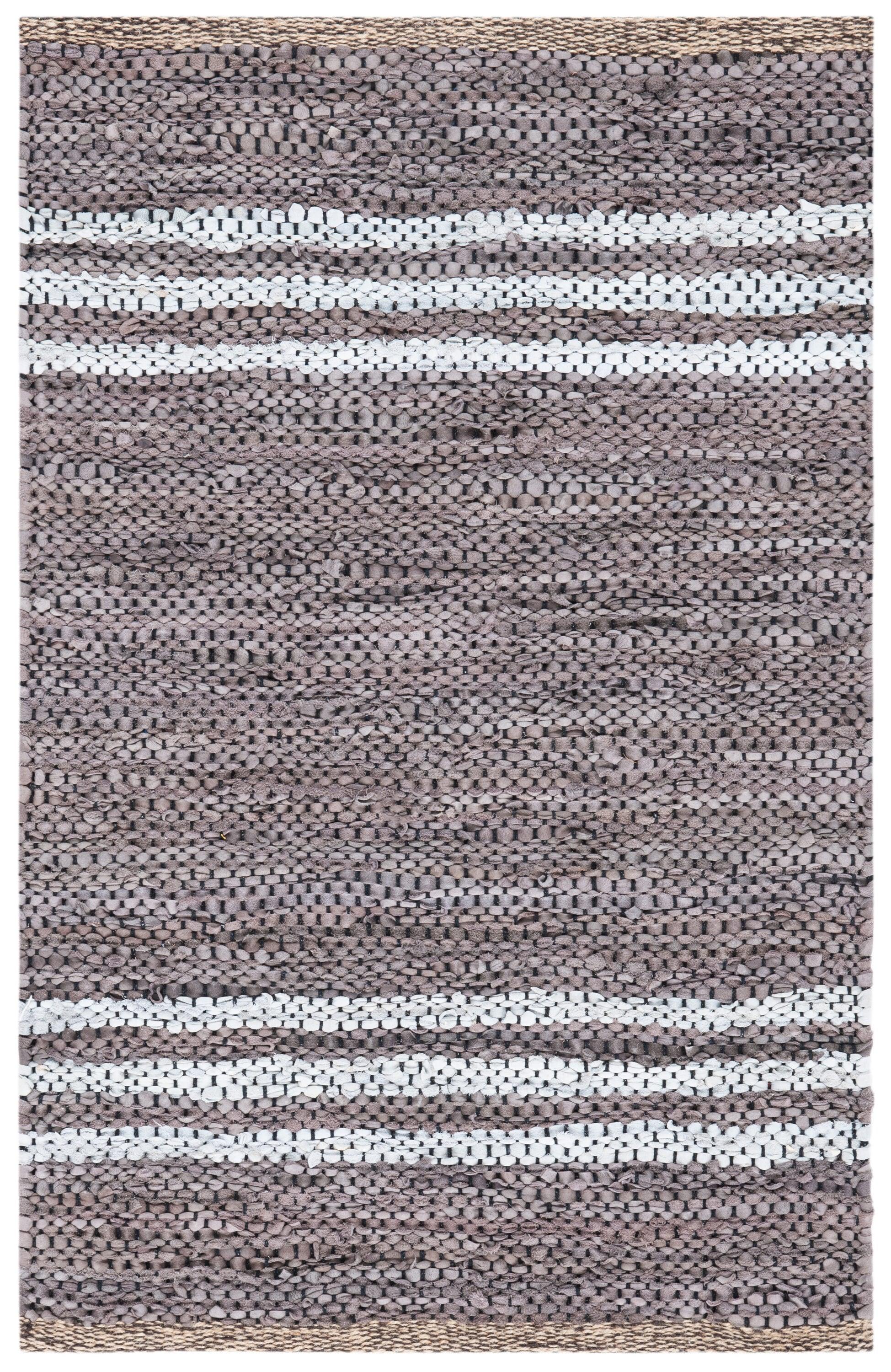 Vintage Leather VTL400 Hand Woven Area Rug - Silver/Ivory - 4'x6' - Safavieh.