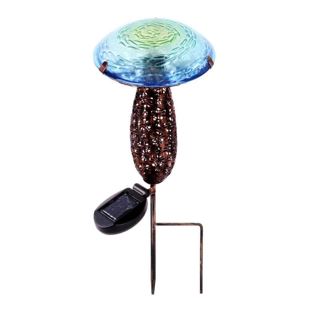 Metal And Glass Solar Mushroom Stake with LED Lawn Ornament