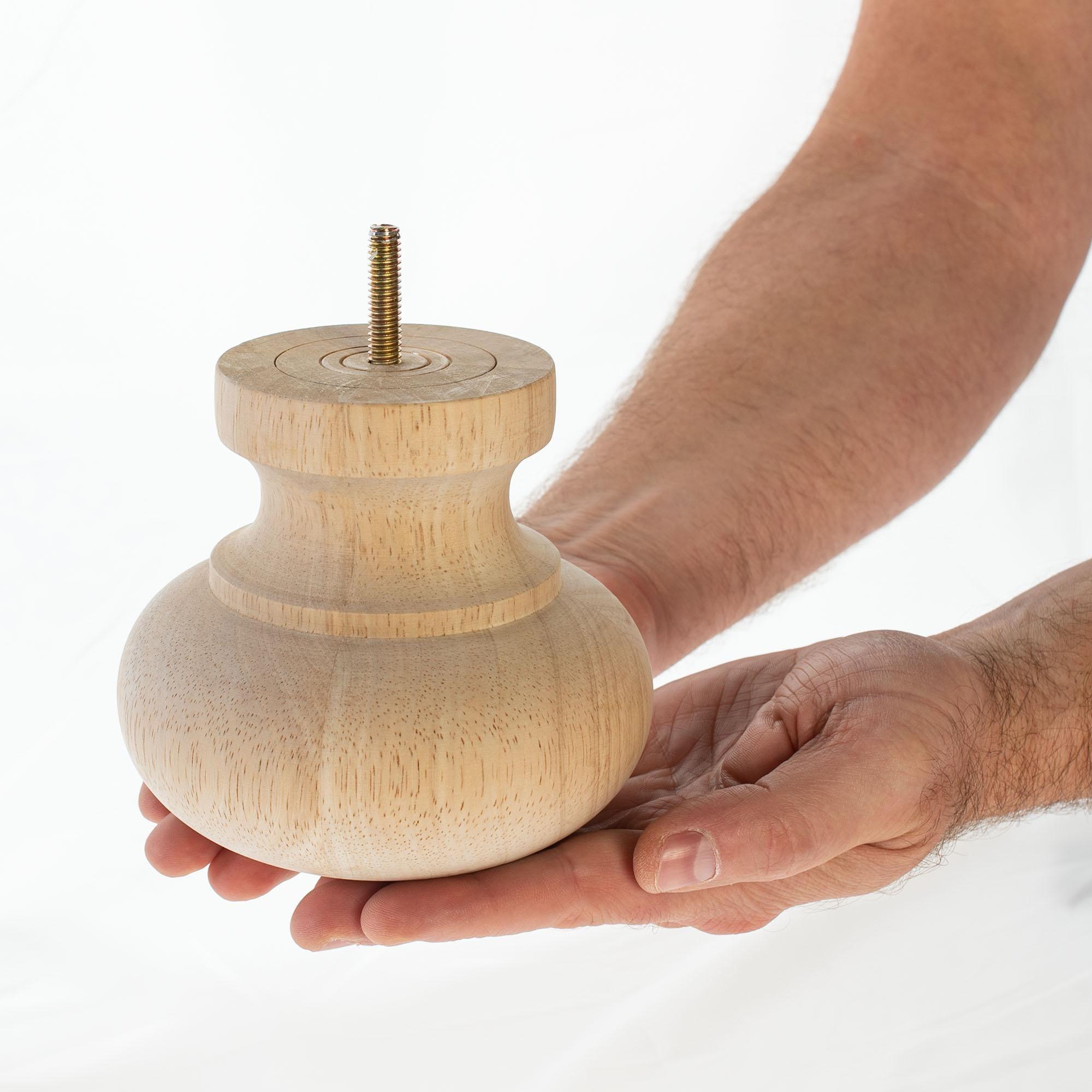 4-1/2in H x 4-13/16in Dia Unfinished Solid Hardwood Bun Foot Leg, Pack of 4 (Set of 4)