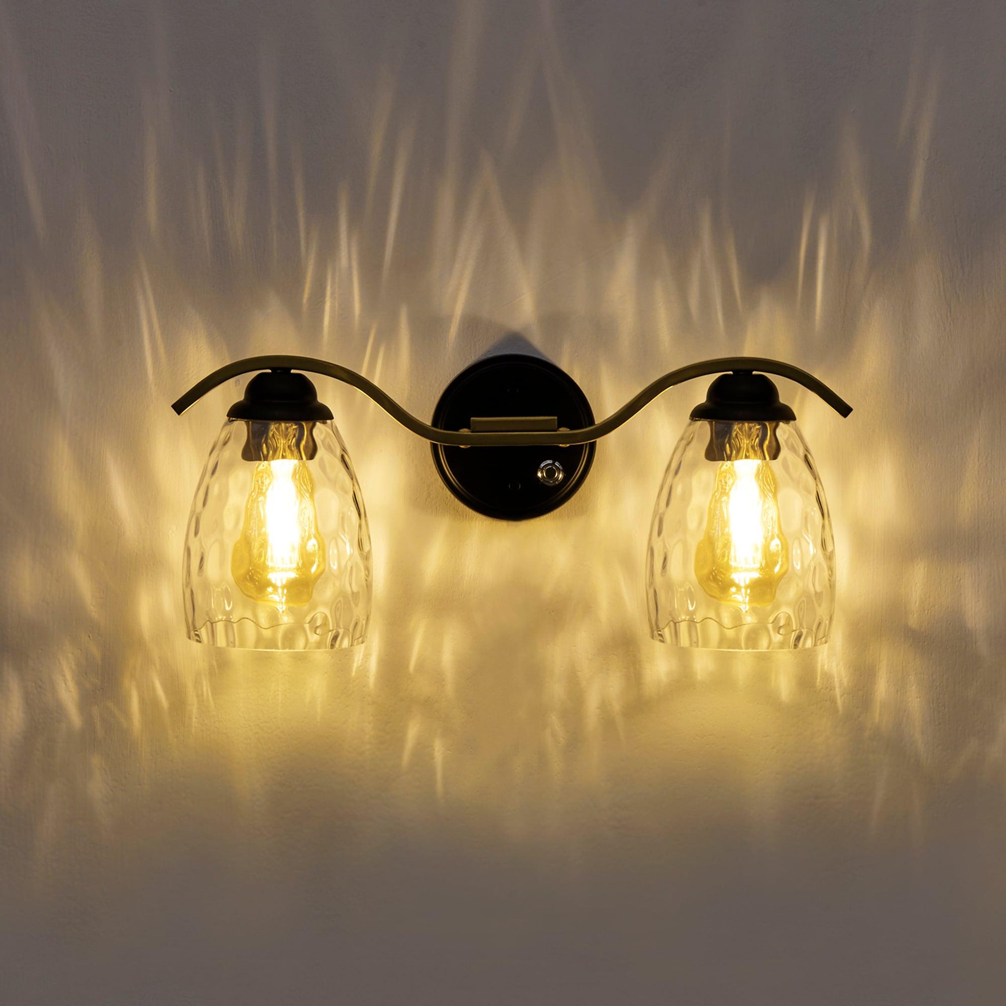 Mercer41 2-Light Modern Bathroom Vanity Wall Sconce with Hammered Glass Shades and 3-Stage Touch Dimmer