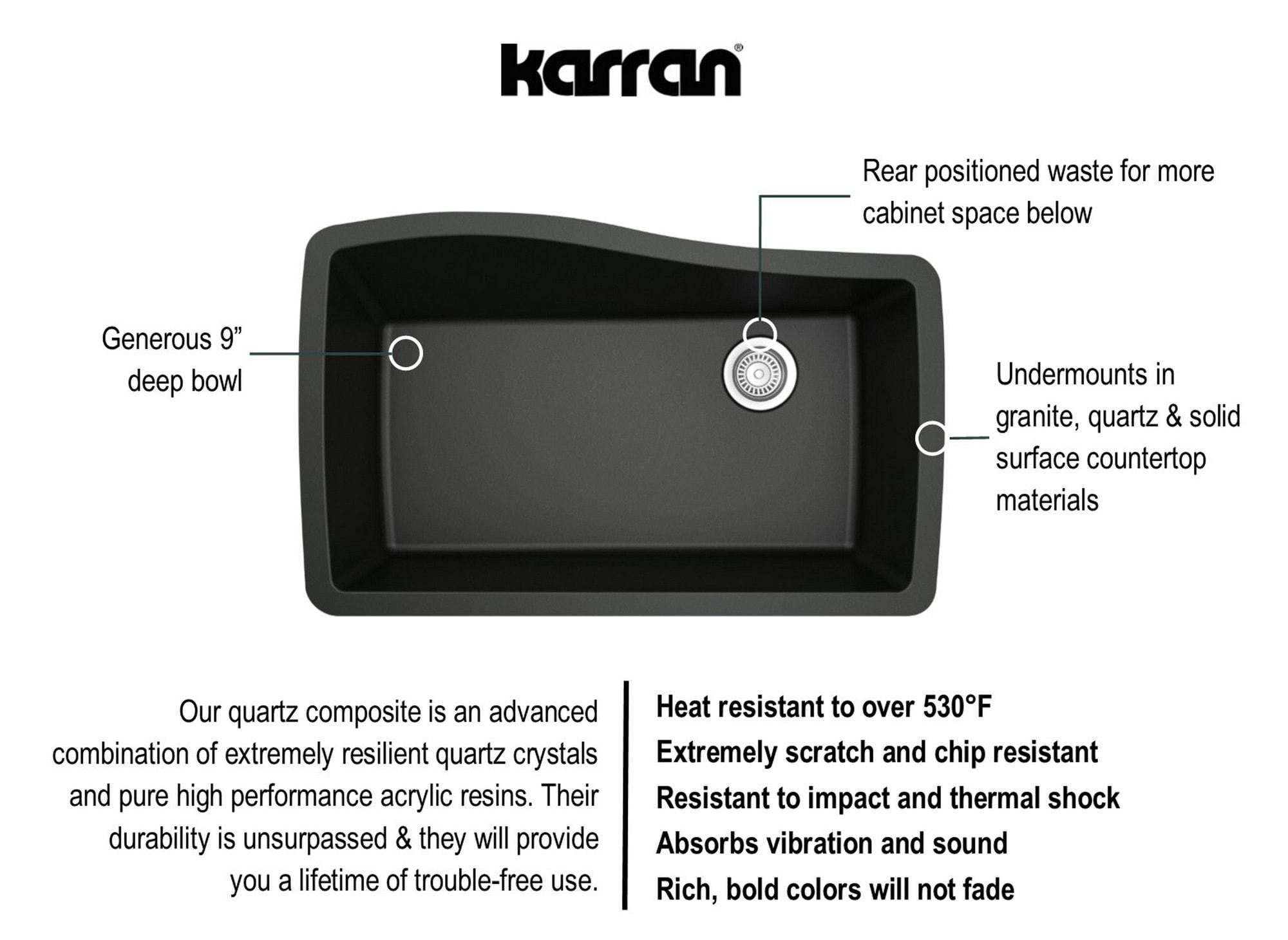 Karran Undermount Quartz Composite 33-1/2'' X 21'' Single Bowl Kitchen Sink