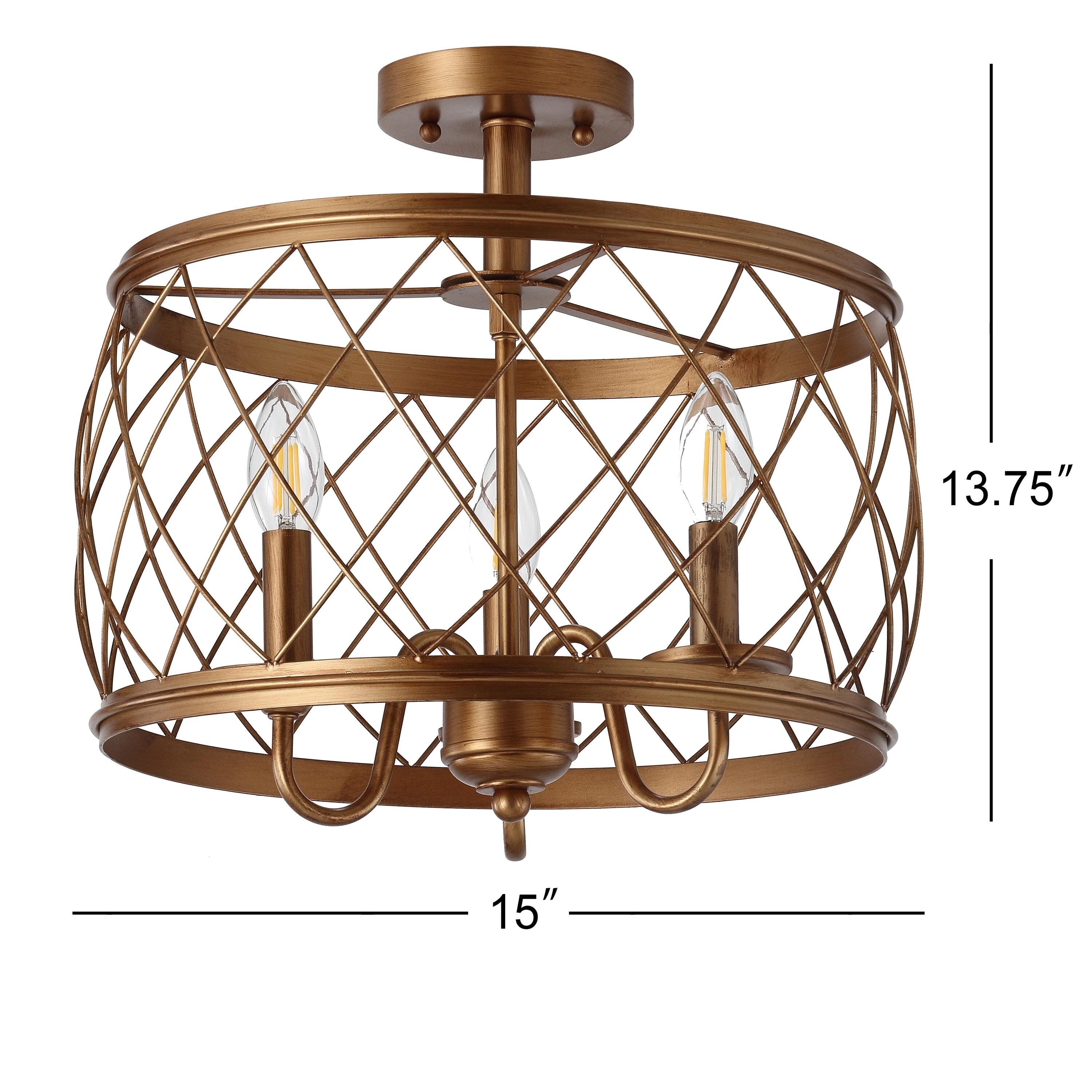 Antiqued Gold 15" Metal Drum LED Flush Mount Light