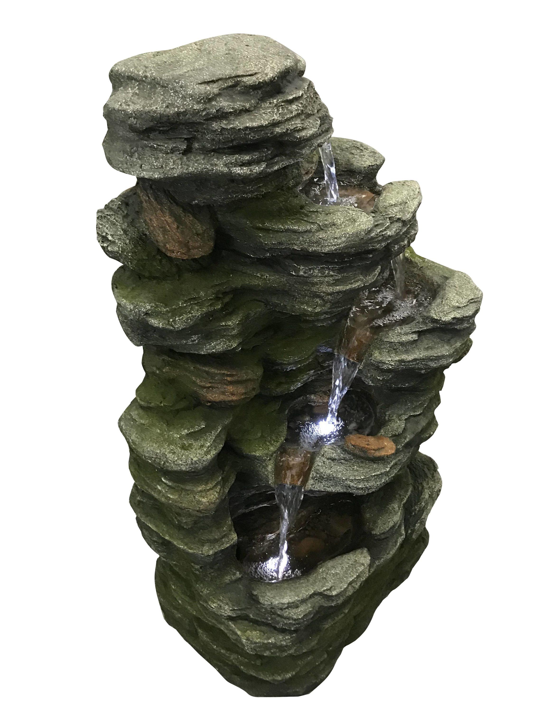 Multilevel Stone Fountain with 3 Cool White LED Lights