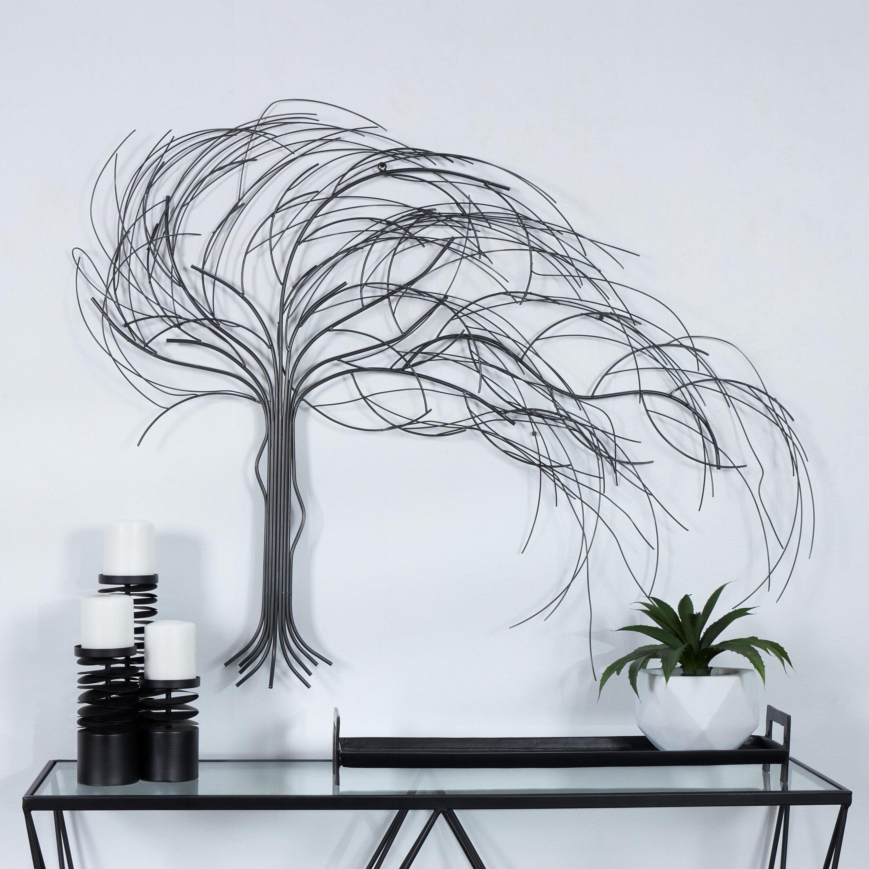 Metal Tree Indoor Outdoor Wall Decor with Long Branch Silver - Olivia & May