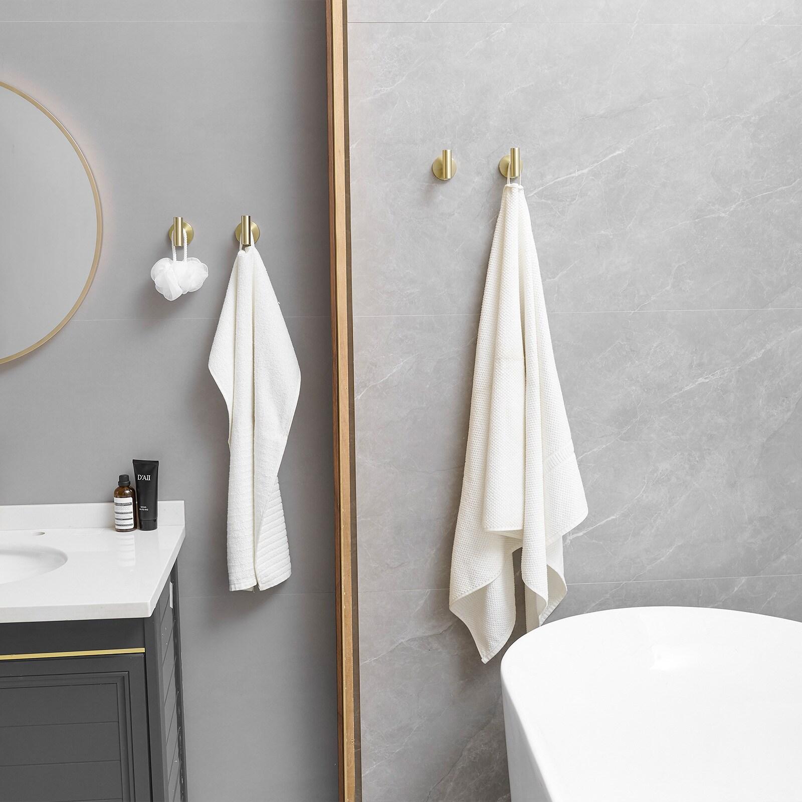 BWE 6-Pieces Round Shape J-Hook Robe Towel Hook Wall Mount Bathroom Storage Modern in Brushed Gold