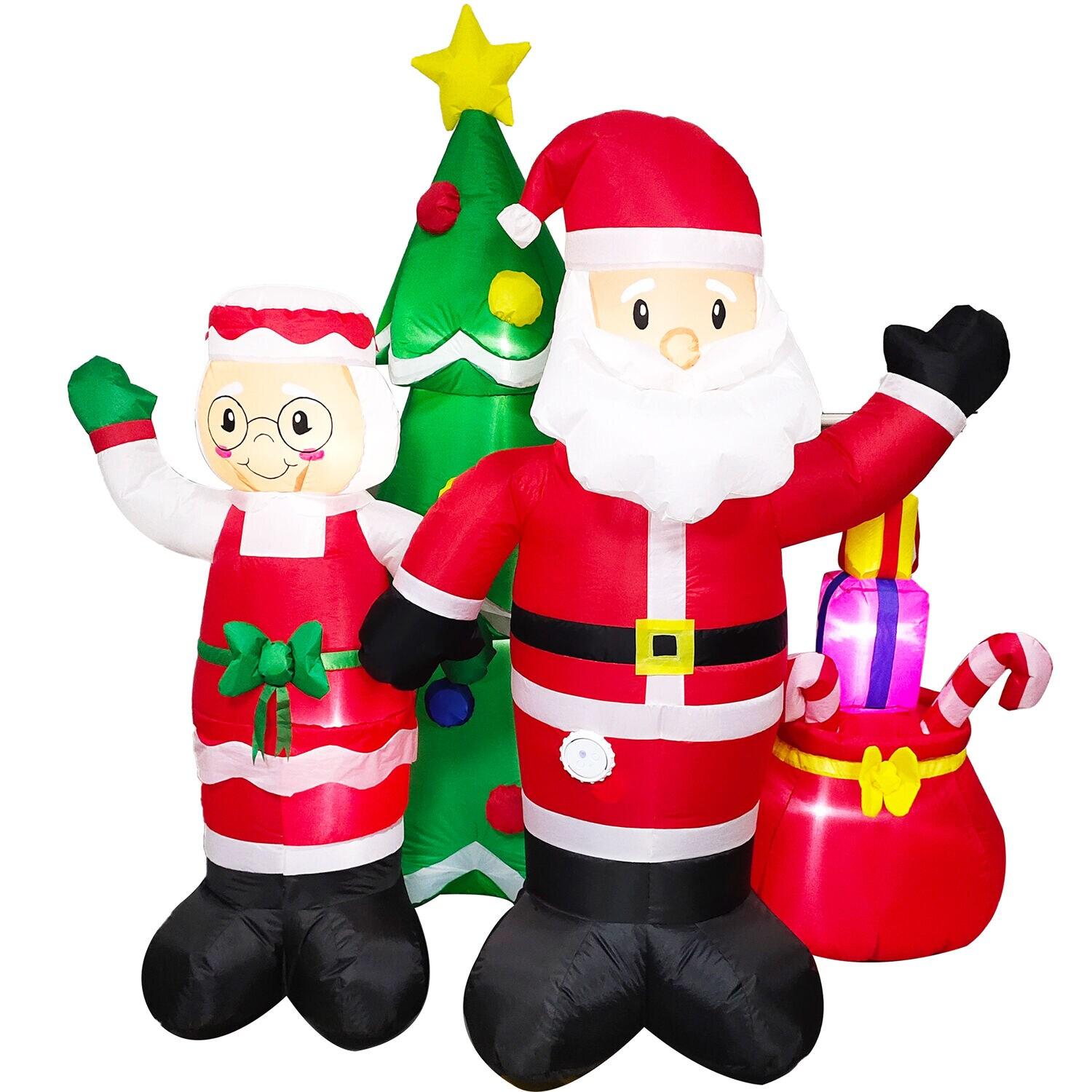 Fraser Hill Farm 6-Ft. Tall Prelit Mr. and Mrs. Claus with Tree Inflatable with Music