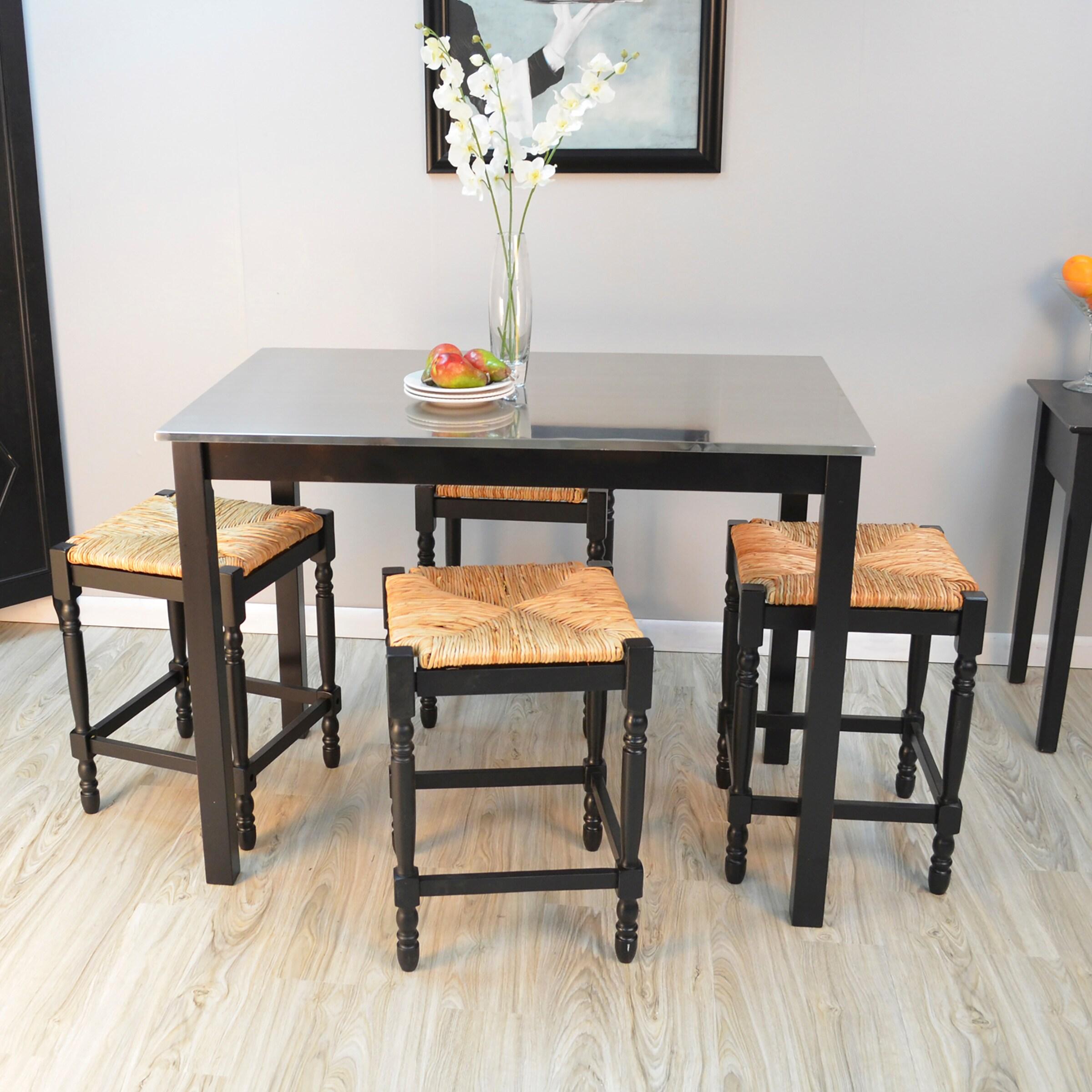 Carolina Living Cooper Stainless Steel Top Bar Table Wood/Black: High Bar Height, Kitchen Functionality