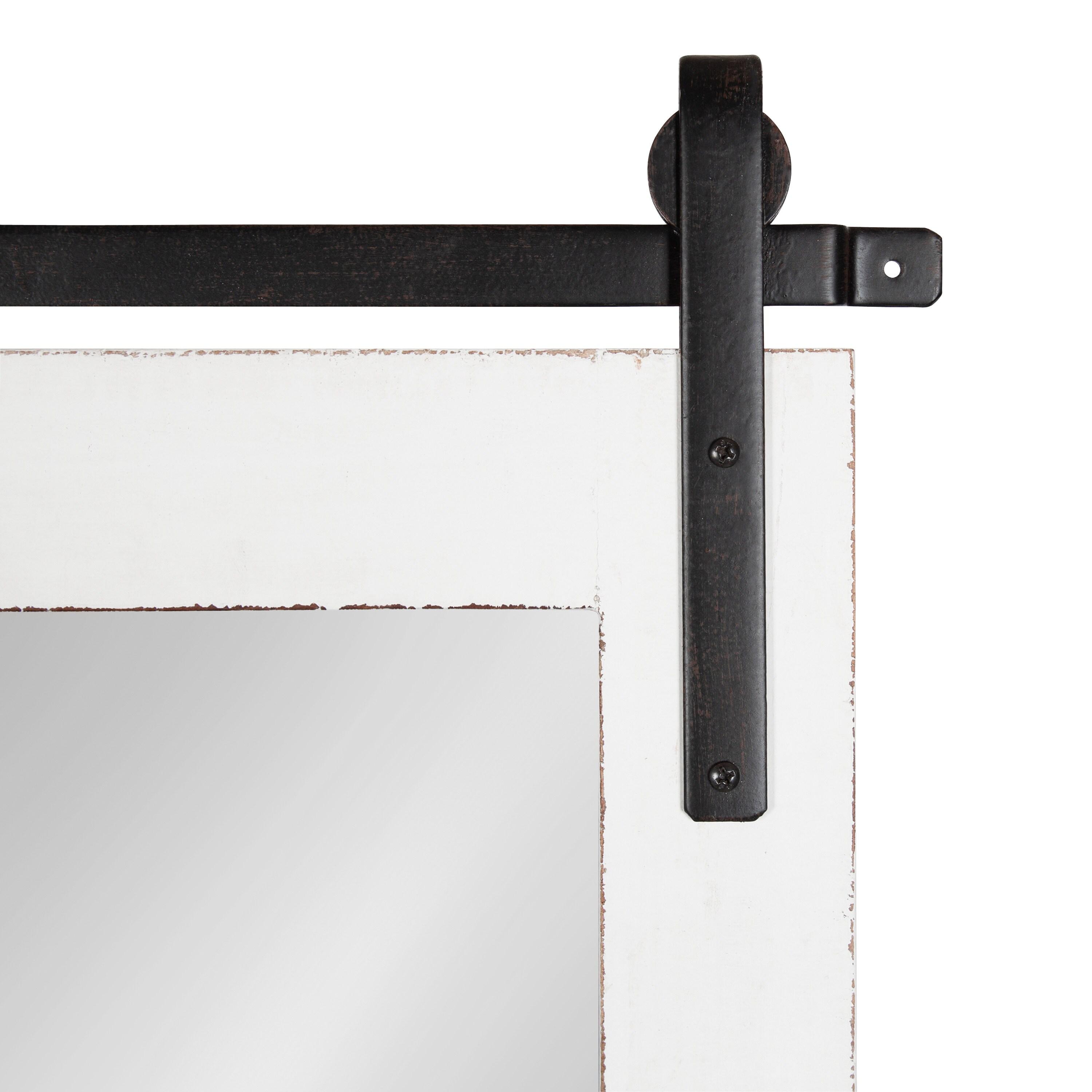 Kate and Laurel Cates Farmhouse Wood Framed Wall Mirror, 18 x 26, White, Barn Door-Inspired Rustic Mirrors for Wall