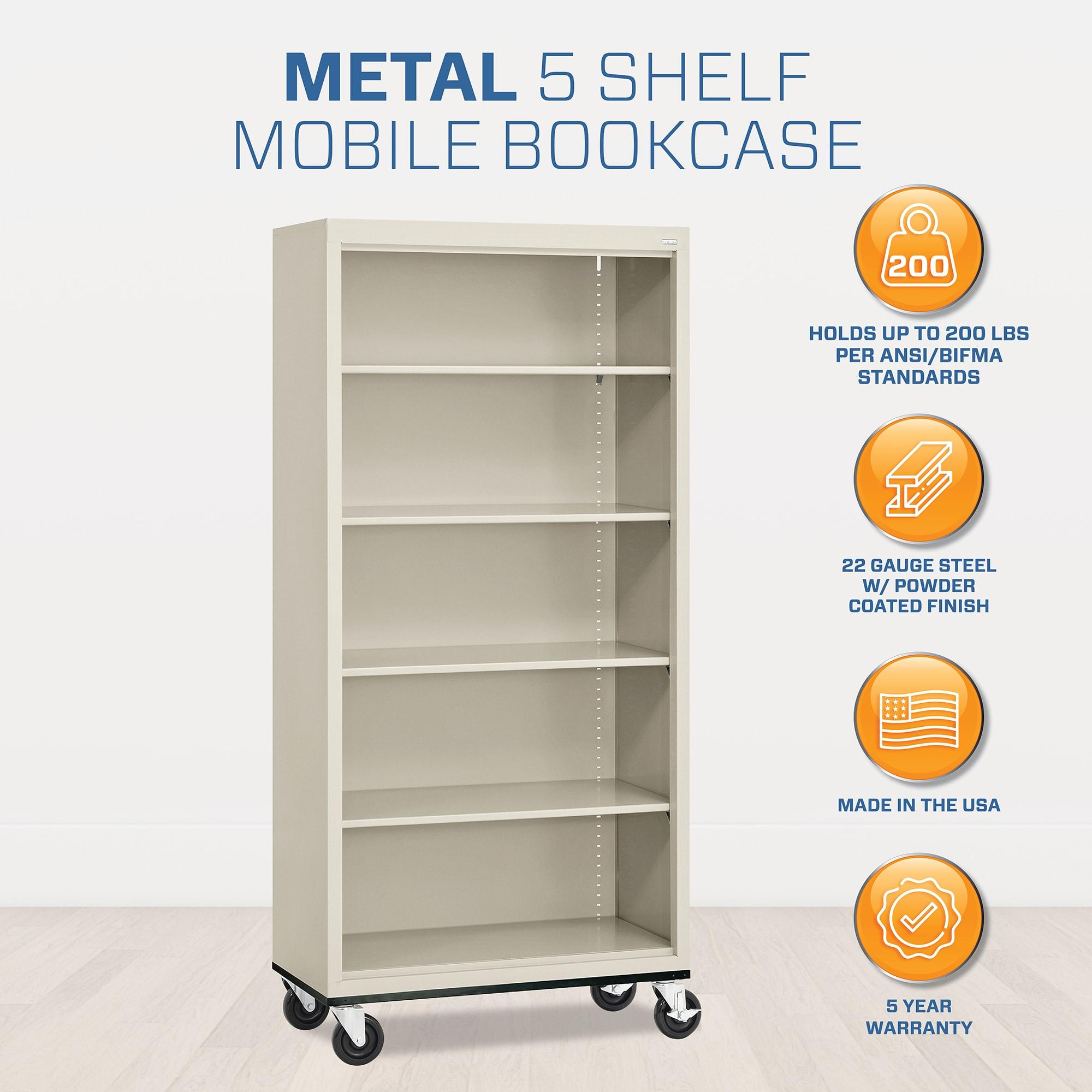 Sandusky Lee 36" W x 18" D x 78" H Steel Mobile Bookcase with 4 Adjustable Shelves by Sandusky