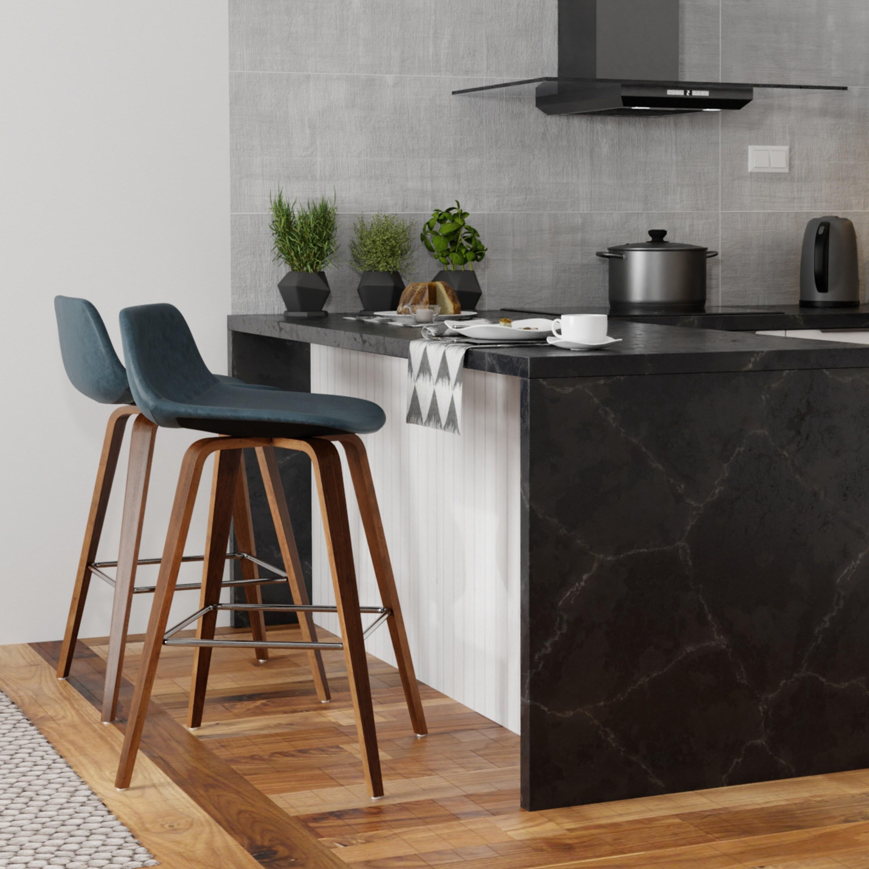 Simpli Home Randolph Upholstered Bentwood Mid-Century Modern Bar & Counter Stool with Chrome Footrest (Set of 2) (Set of 2)