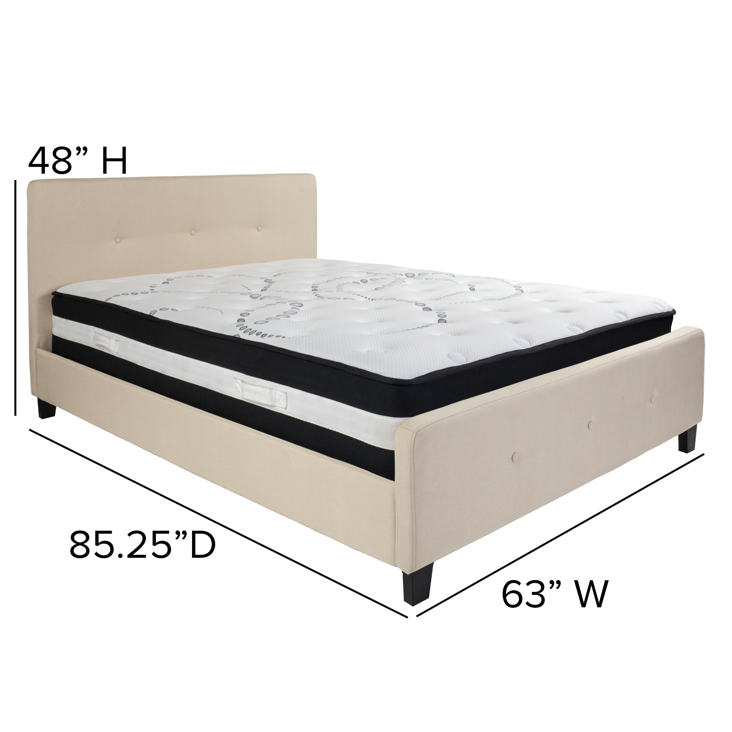 Flash Furniture Tribeca Queen Size Tufted Upholstered Platform Bed in Beige Fabric with Pocket Spring Mattress