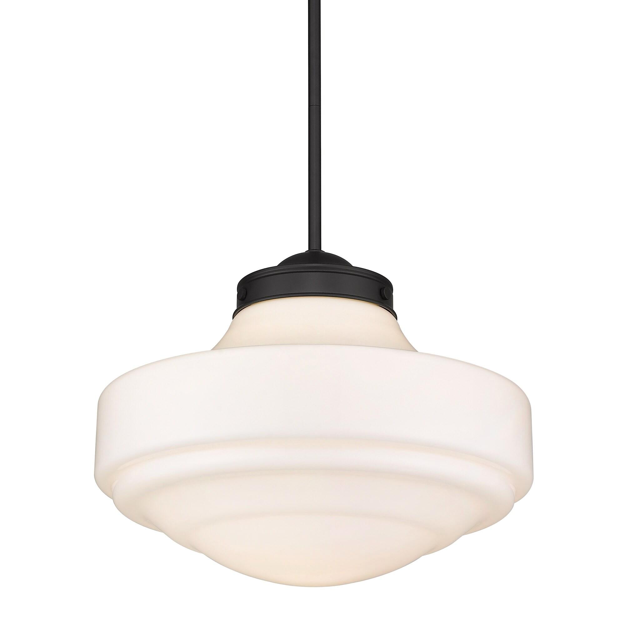 Golden Lighting Ingalls 1-Light LargePendant in Matte Black with Vintage Milk Glass