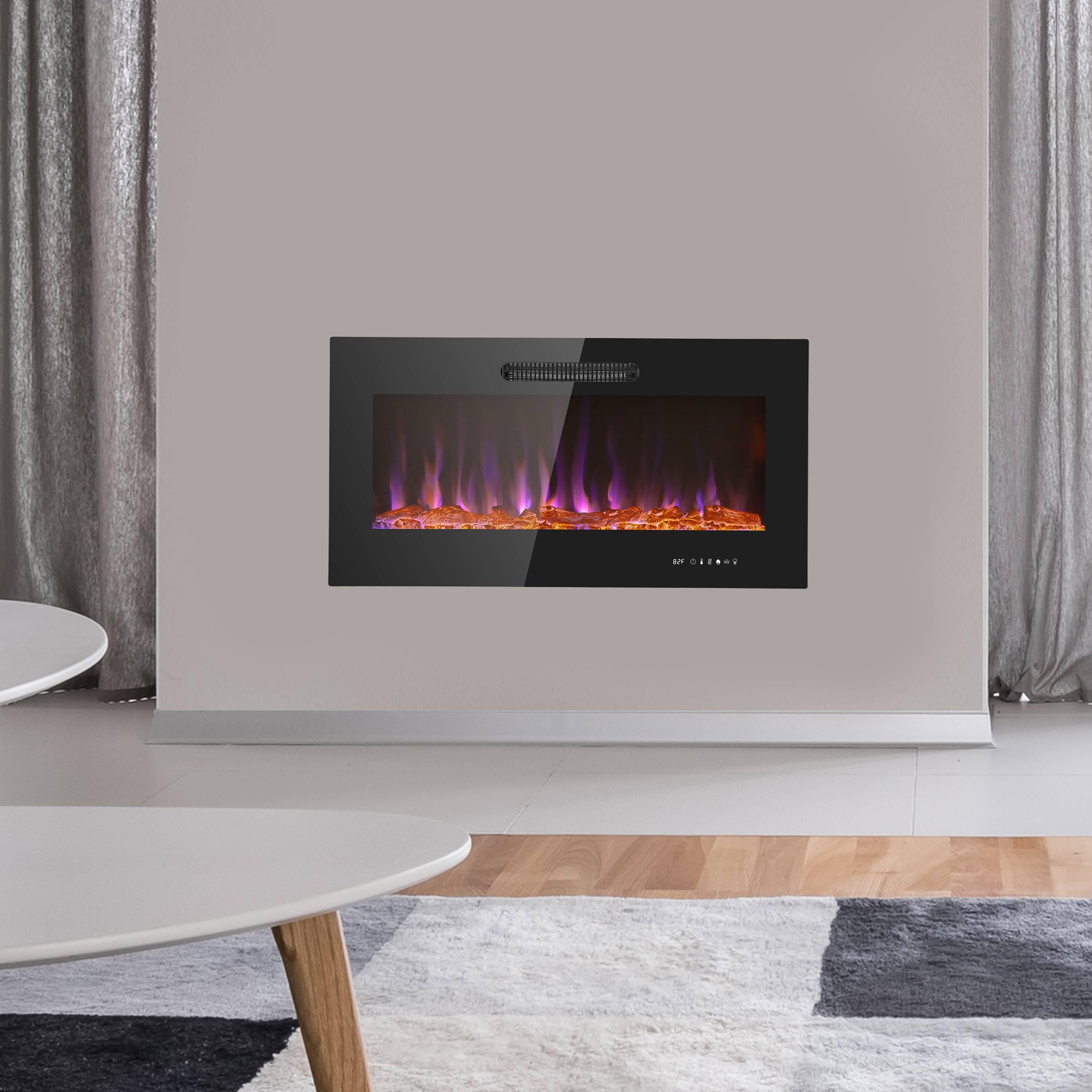 Prominence Home 36x19" Electric Remote Controlled LED Wall Mount Fireplace with Adjustable Heat and Brightness Settings