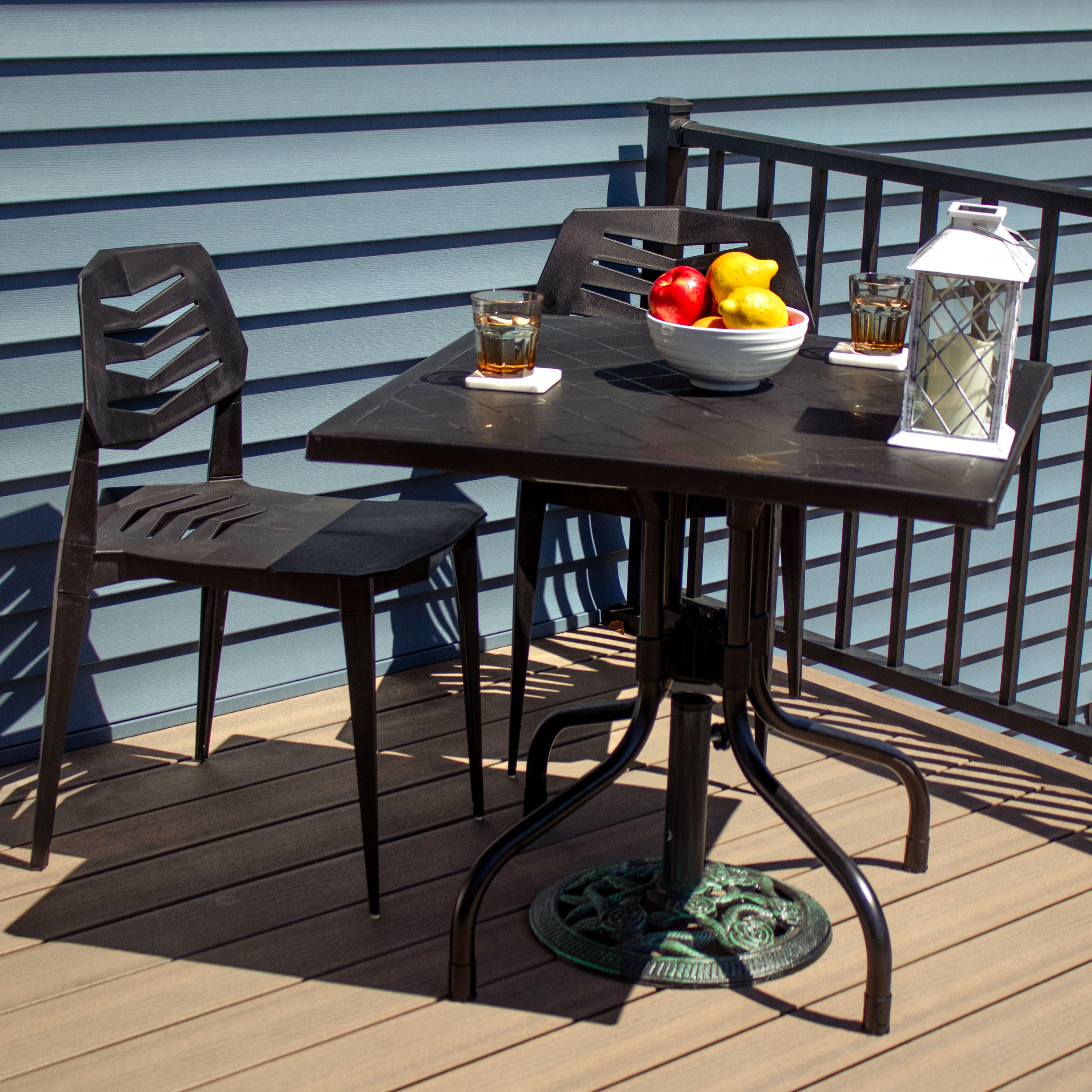 Sunnydaze Outdoor Square Polypropylene Top Dining Table with Curved Iron Legs - Black - 28.75"