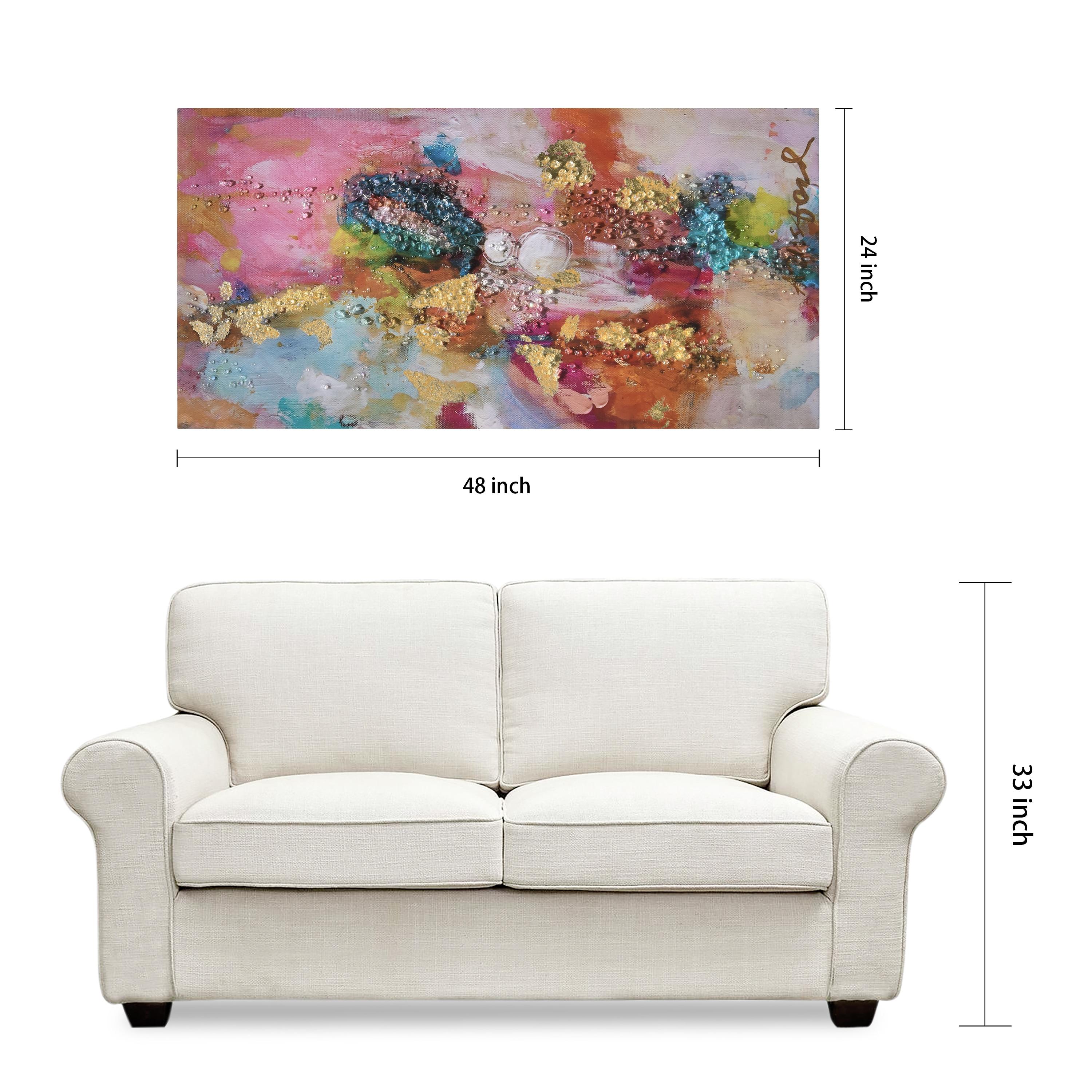 "Colorful Symphony II" Crystallus Epoxy Coated Wrapped Glossy Canvas Wall Art with Heavy Acrylic Crystal Shards Embellishments
