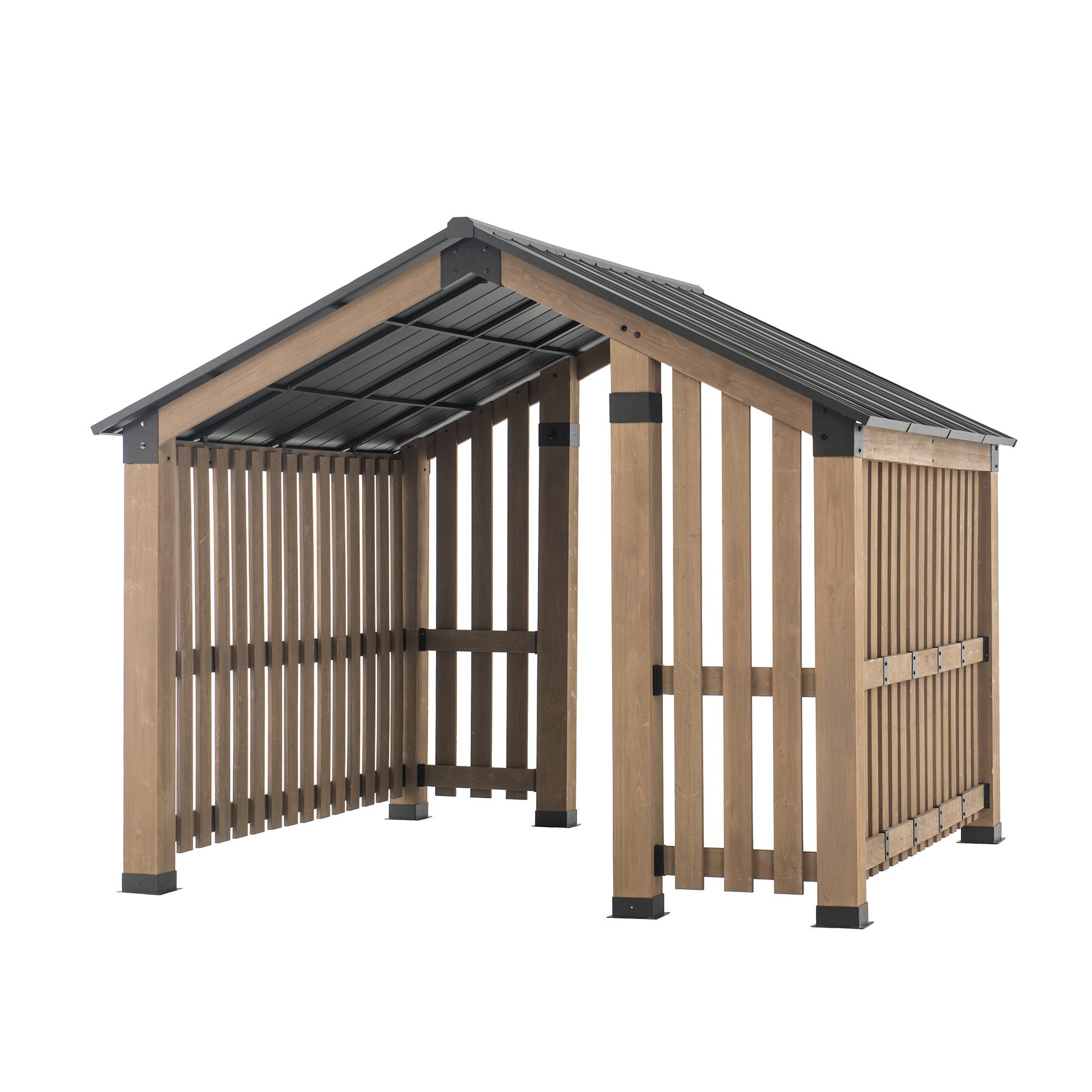 Sunjoy Hardtop Gazebo 11 x 11 ft. Outdoor Cedar Framed Wood Gazebo Privacy Screen Backyard Hot Tub Gazebo with with Ceiling Hook