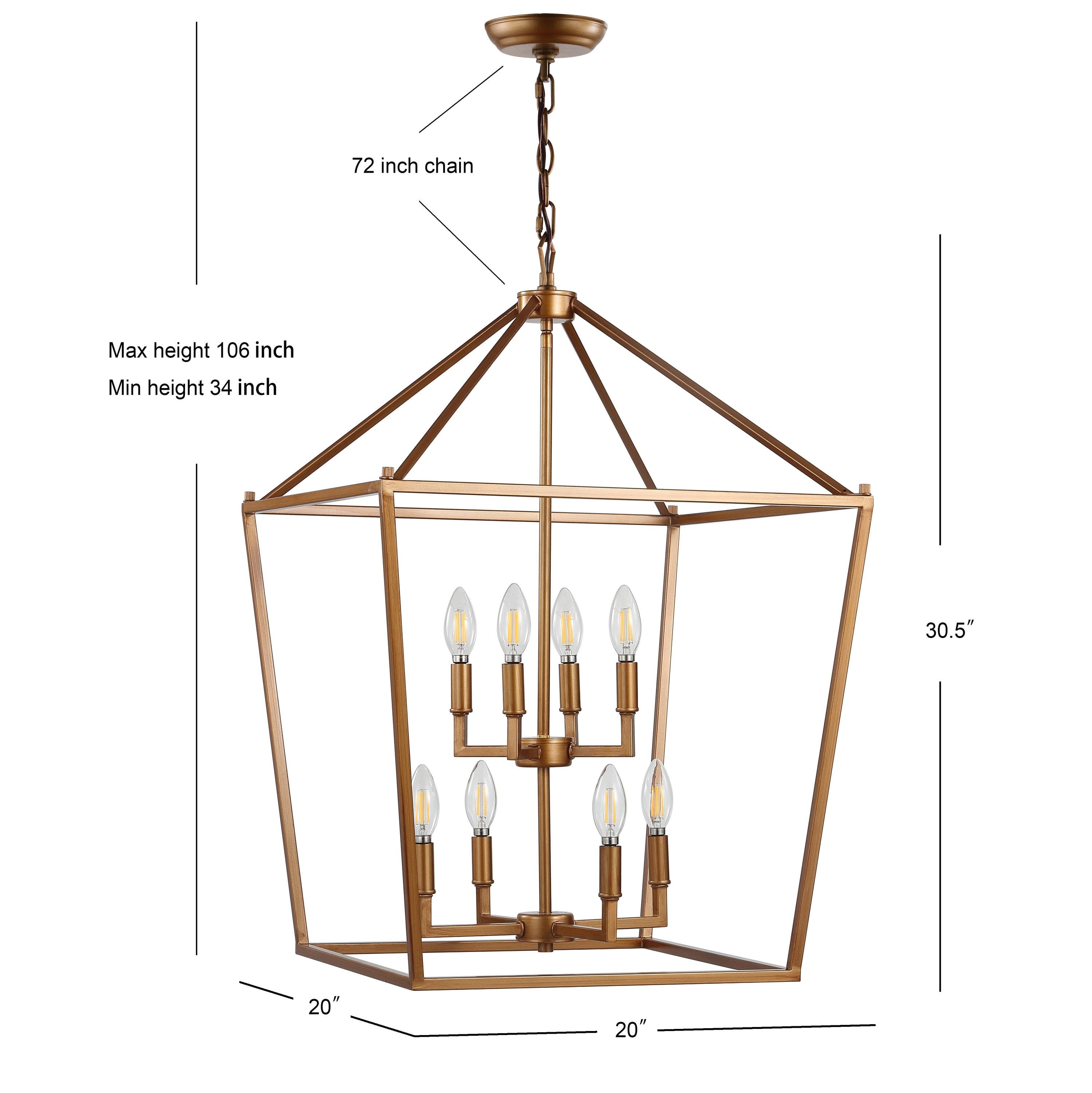 Pagoda 20" 8-Bulb Lantern Metal LED Pendant, Antique Gold